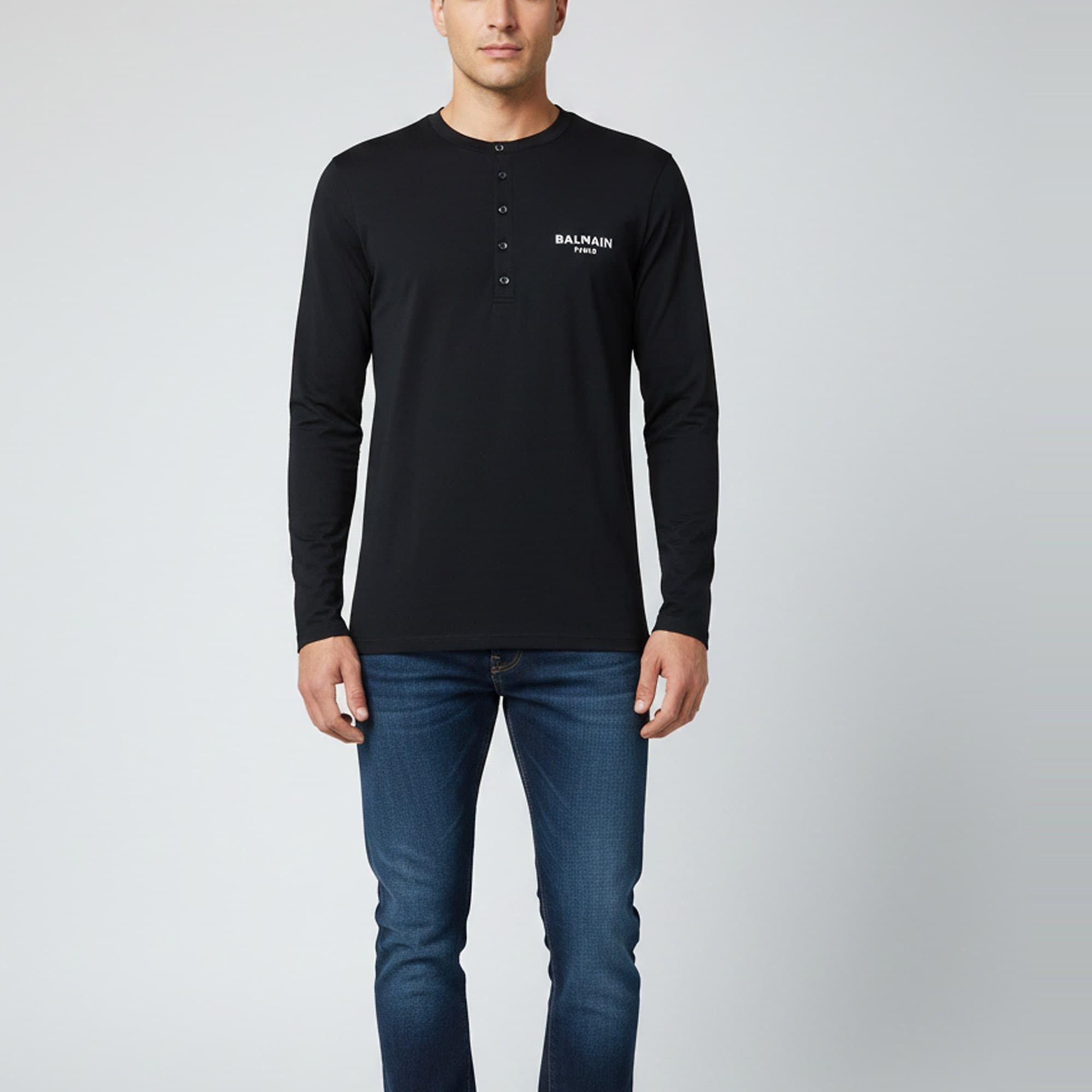 Balmain Black Embroidered Logo Jersey Long Sleeve T-Shirt L
