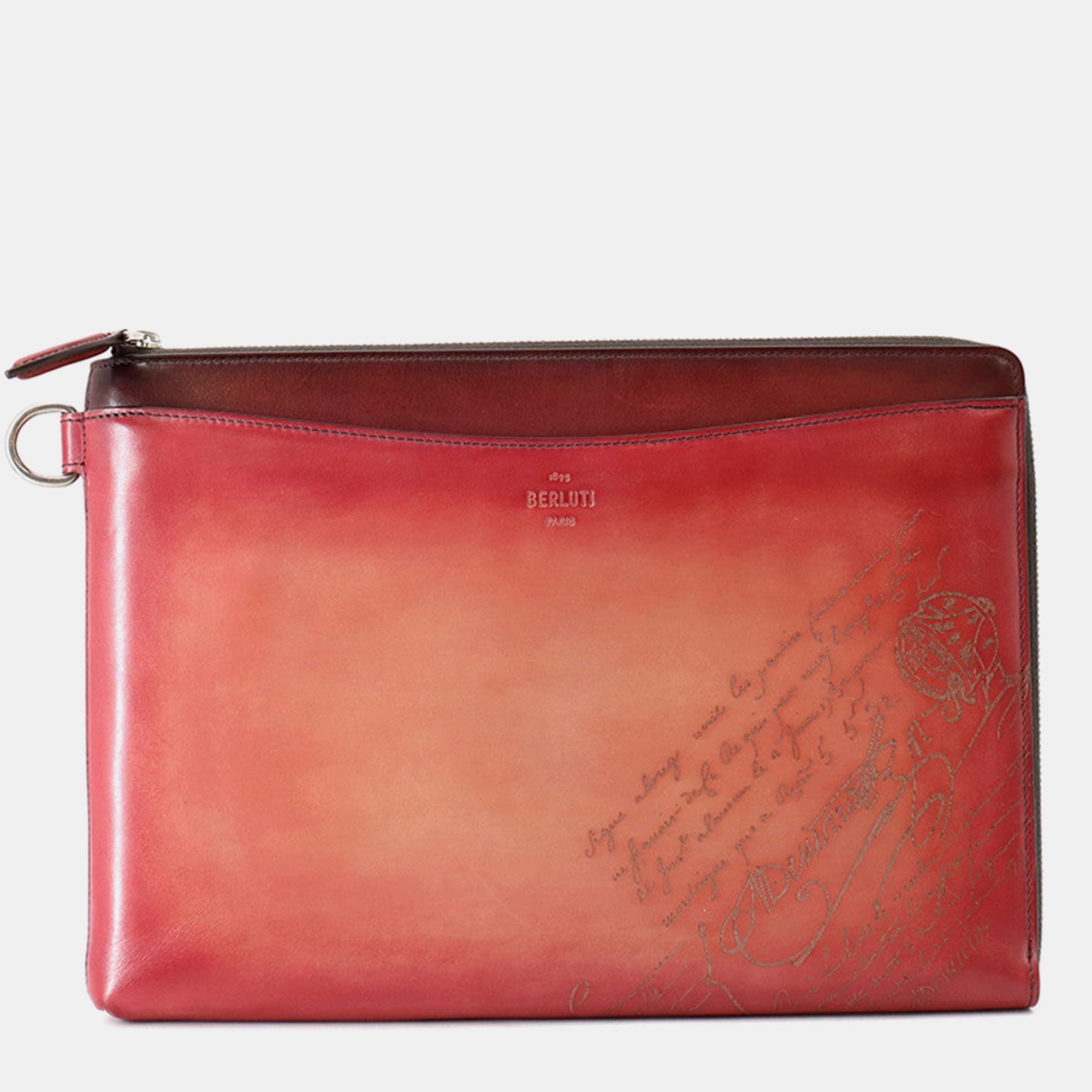 Berluti Nino GM Bordeaux Venice Calfskin Leather Pouch Bag