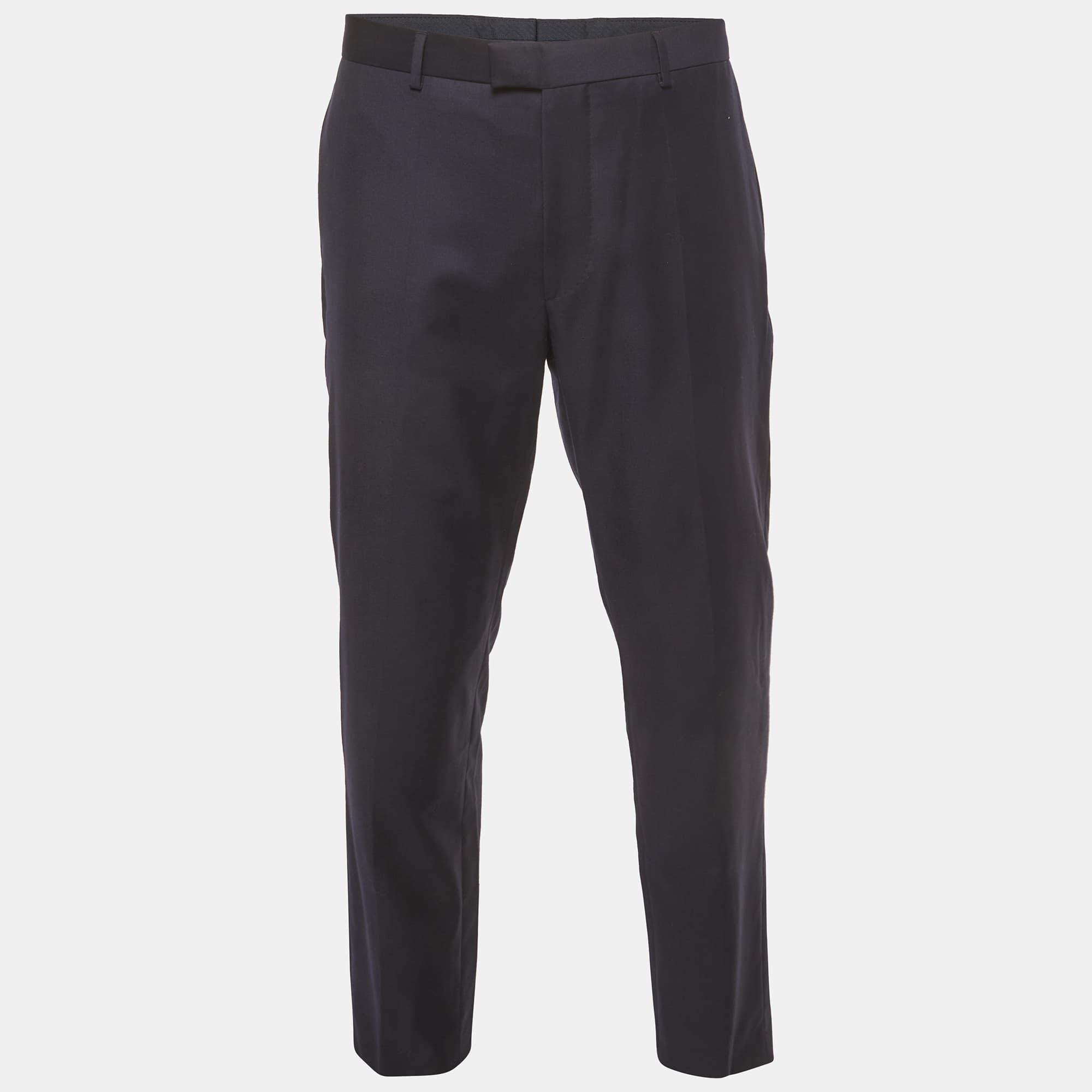 Boss By Hugo Boss Navy Blue Wool Regular Fit Trousers L