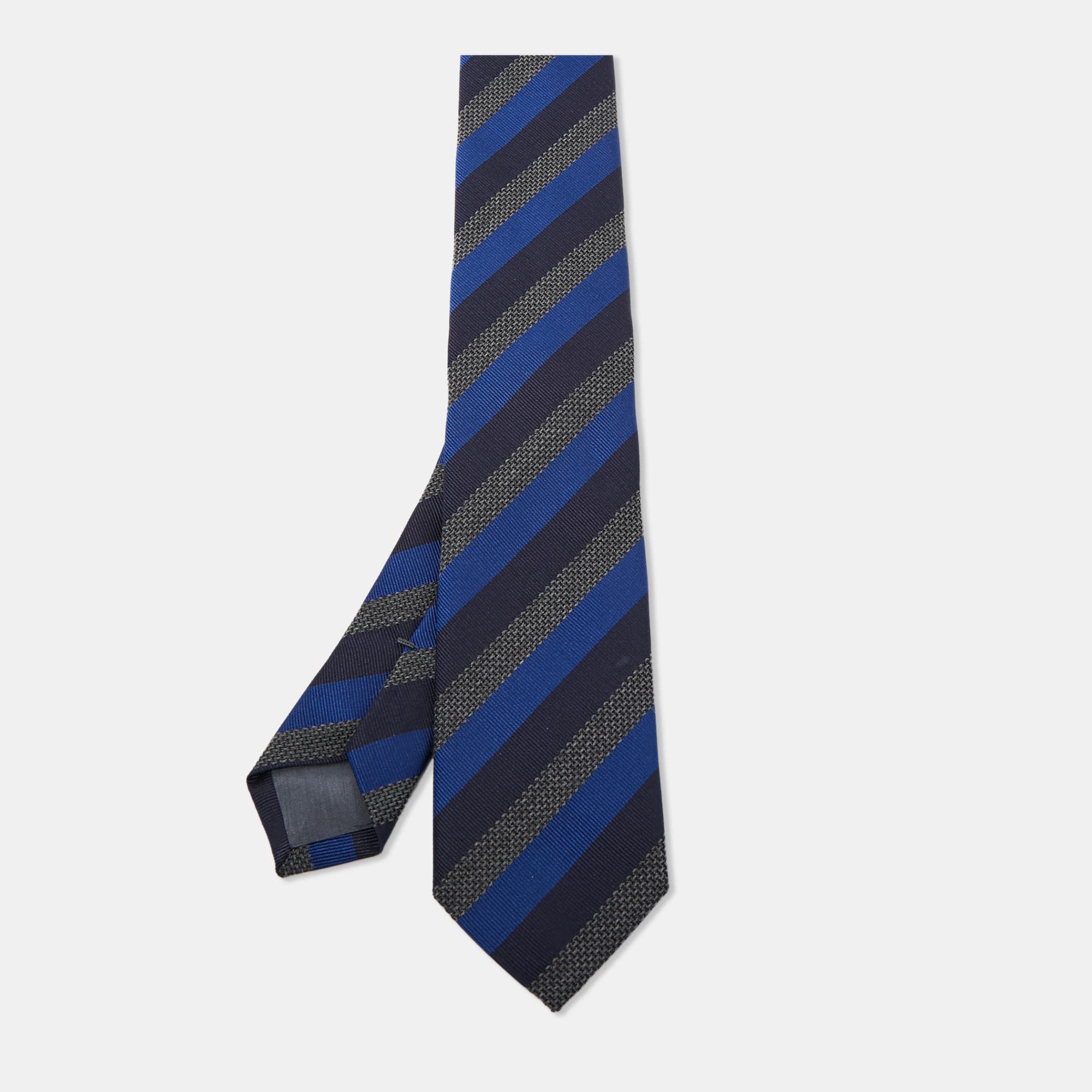Boss By Hugo Boss Blue Diagonal Striped Silk & Wool Slim Tie