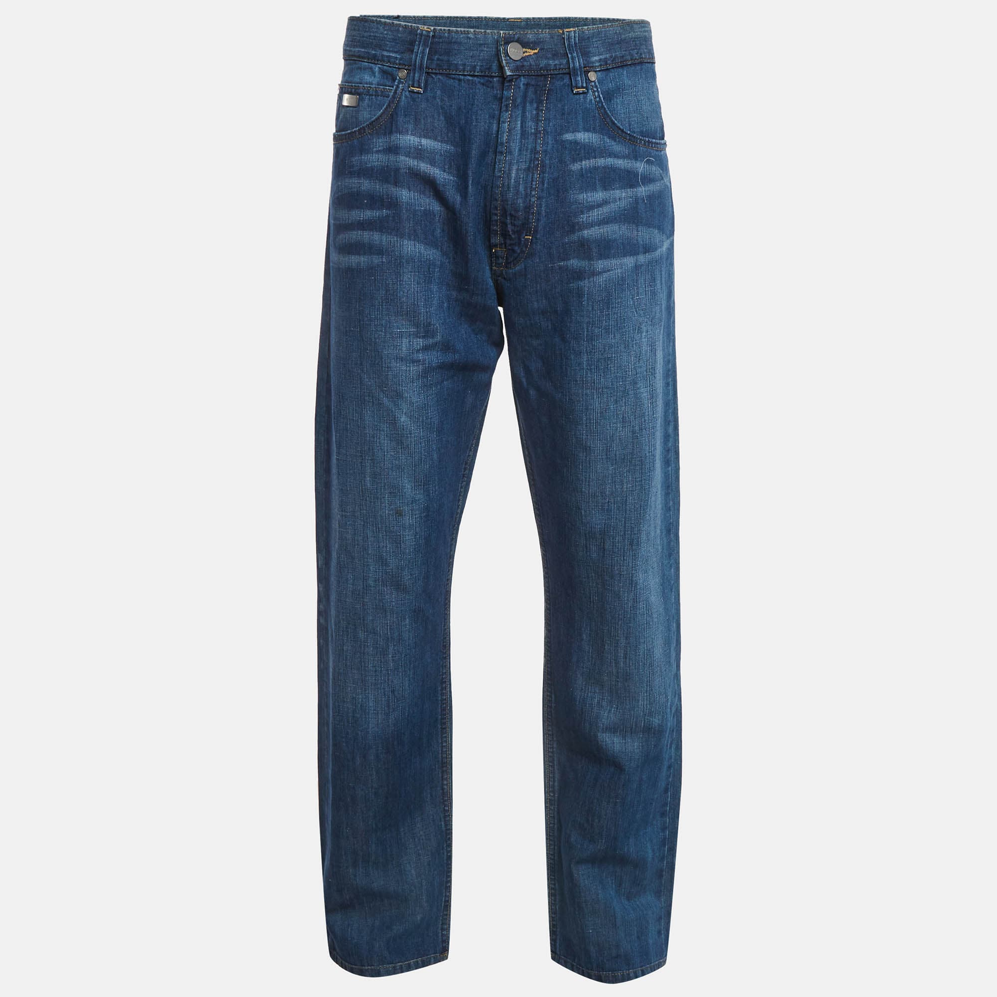 Boss By Hugo Boss Blue Faded Denim Alabama Straight Leg Jeans L/Waist 36"