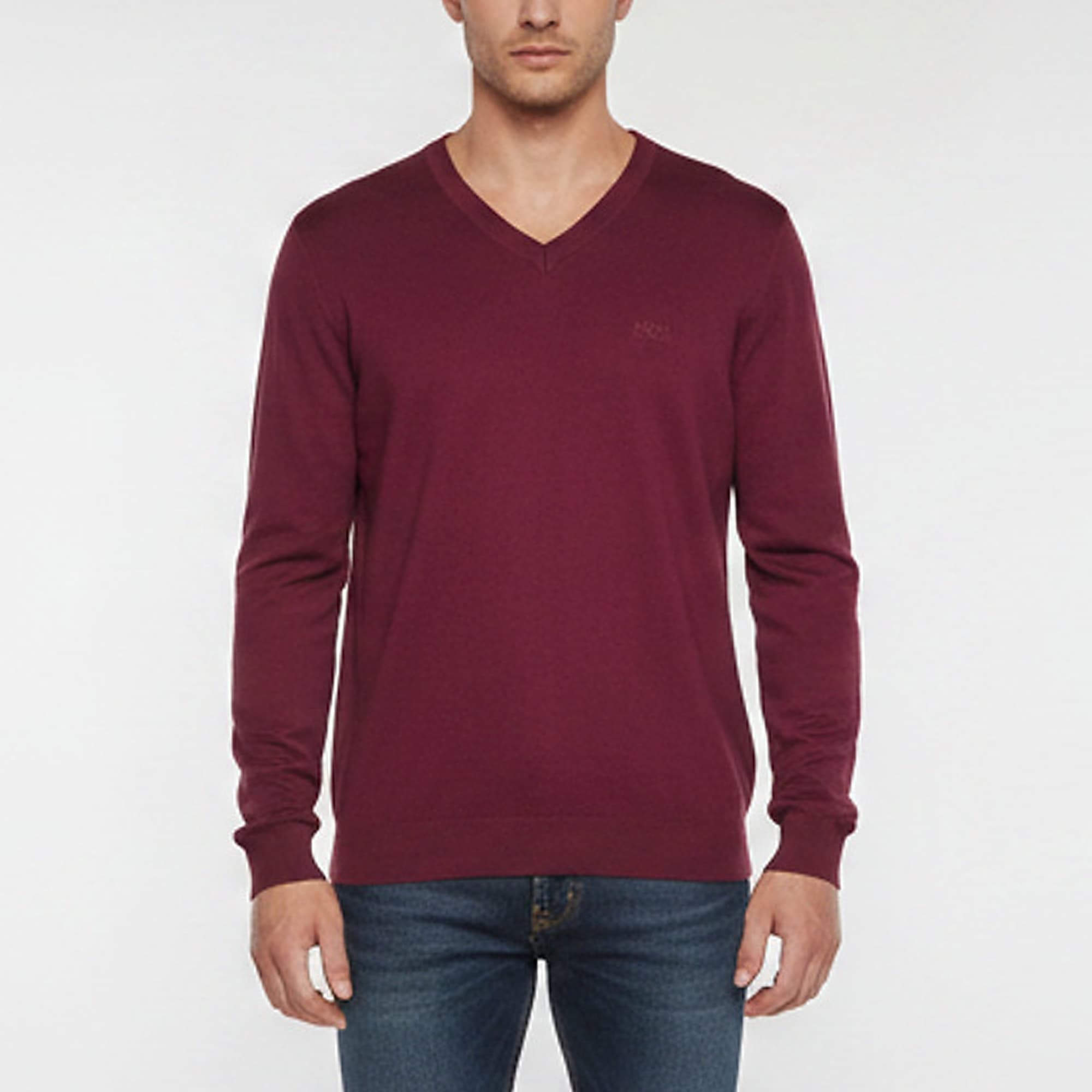 Boss By Hugo Boss Maroon Cotton Knit V- Neck Badu Sweatshirt XL