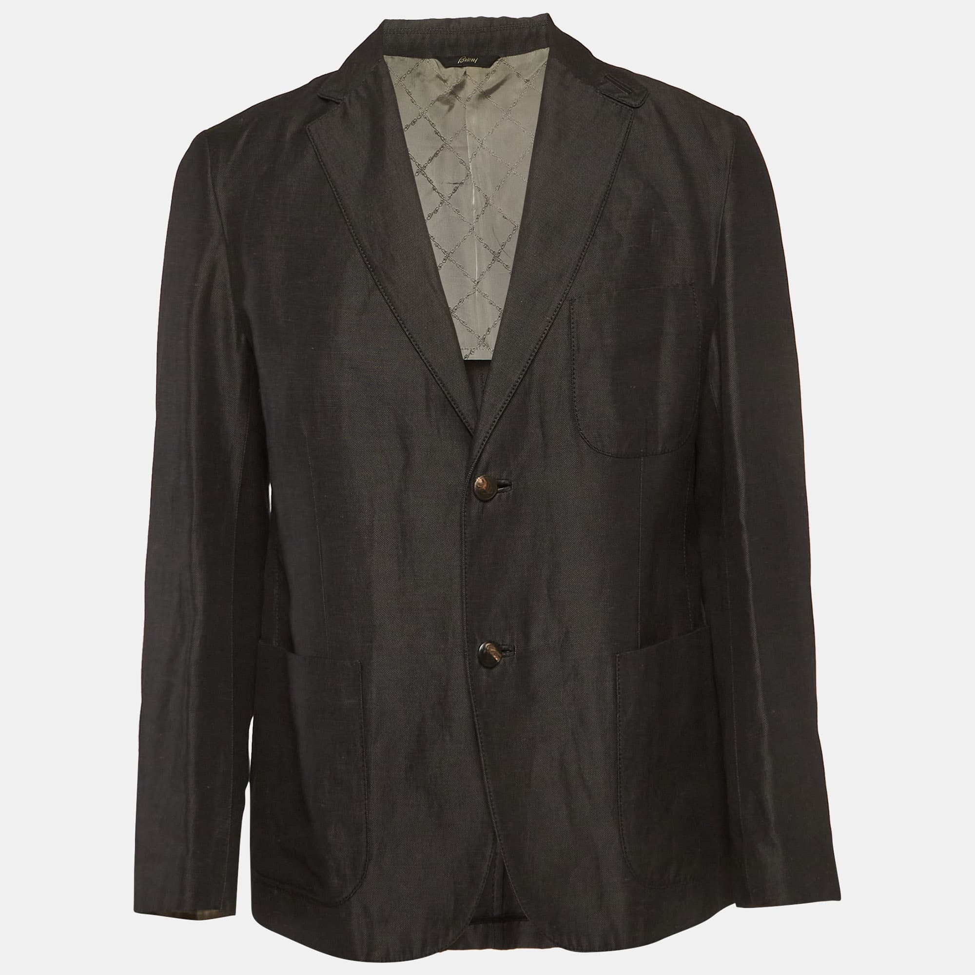 Brioni Black Linen Blend Single Breasted Blazer M