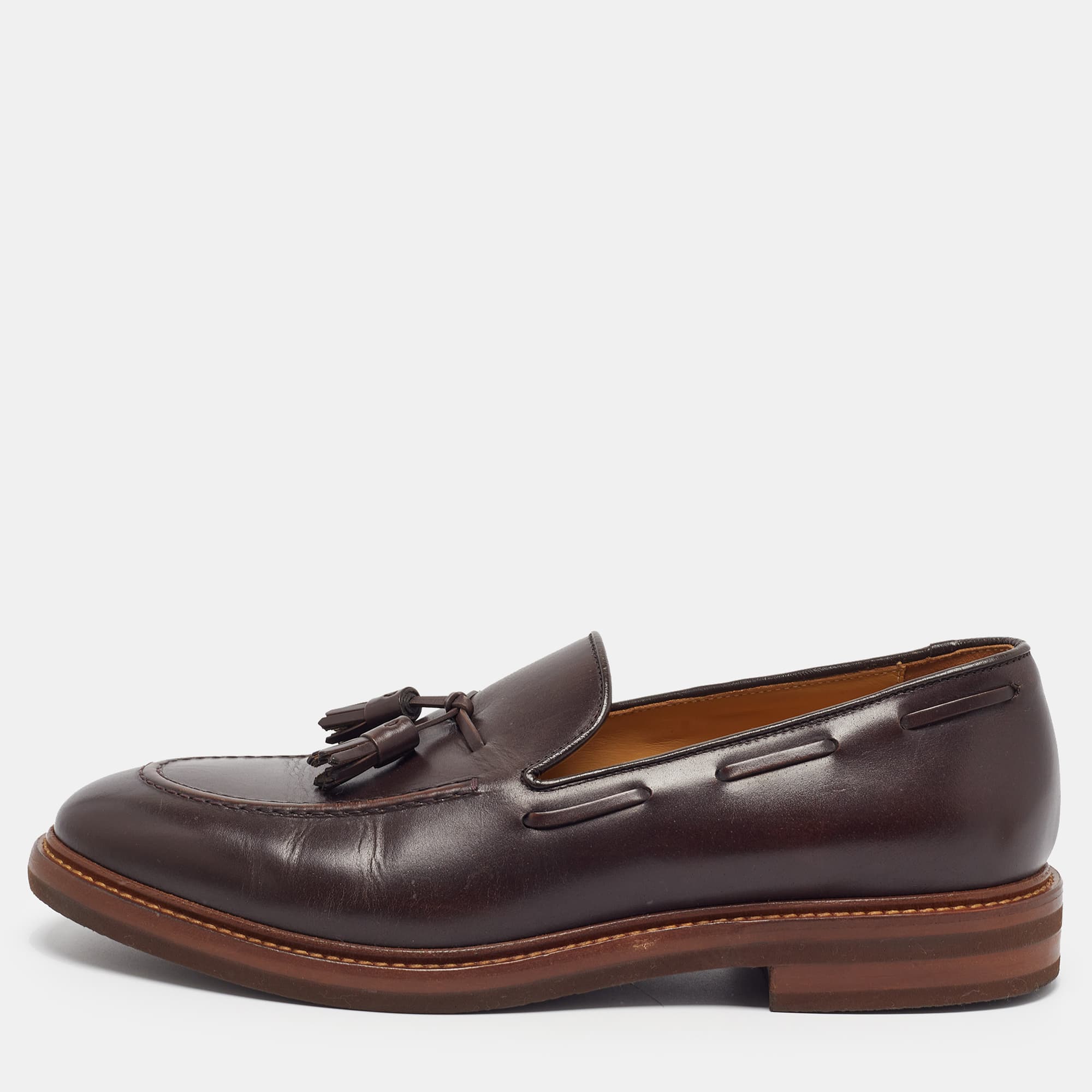 Brunello Cucinelli Size 43.5 Dark Brown Leather Tassel Loafers