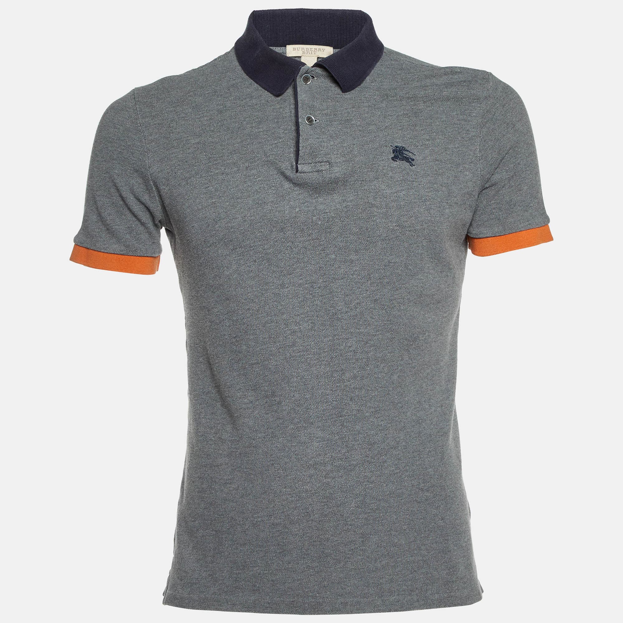 Burberry Brit Grey Cotton Contrast Detail Polo T-Shirt M