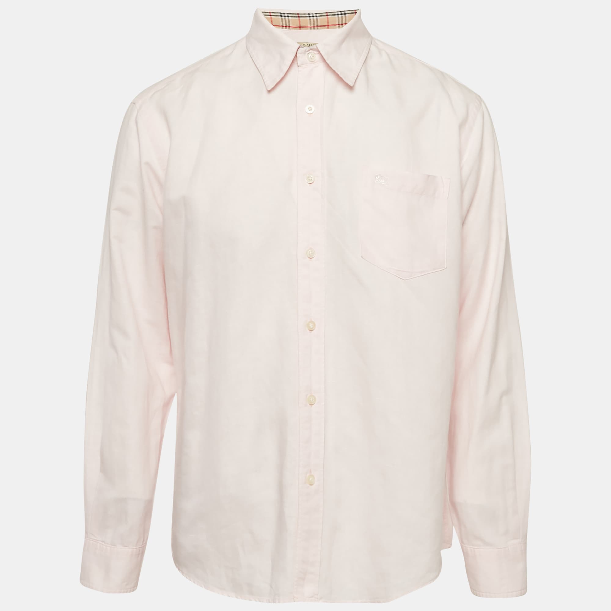 Burberry Pink Linen Long Sleeve Shirt XL