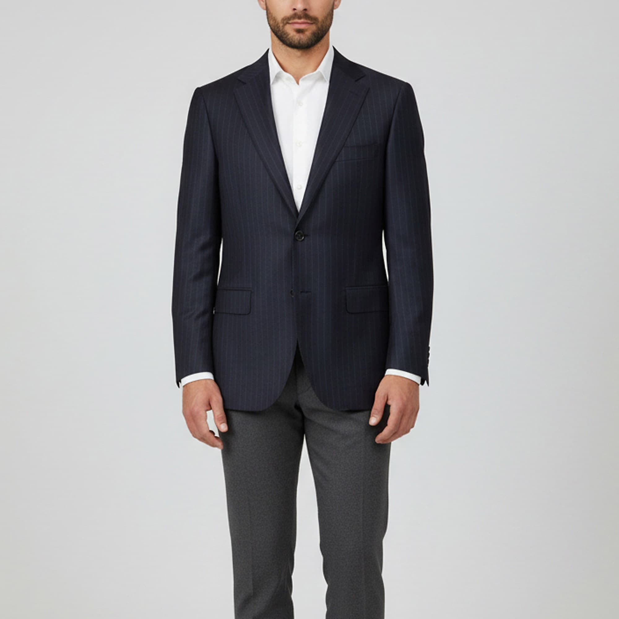 Canali Navy Blue Stripe Wool Single Breasted Blazer L