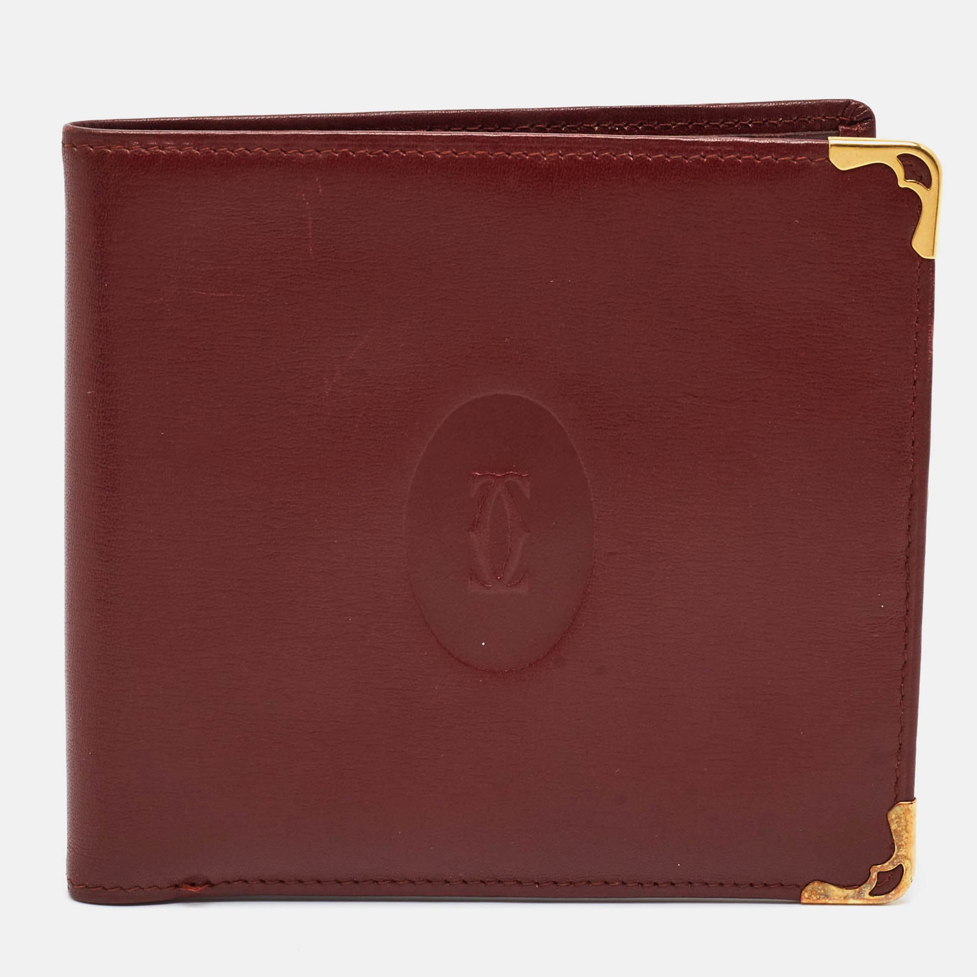 Cartier Must de Cartier Burgundy Leather and Leather Bifold Wallet