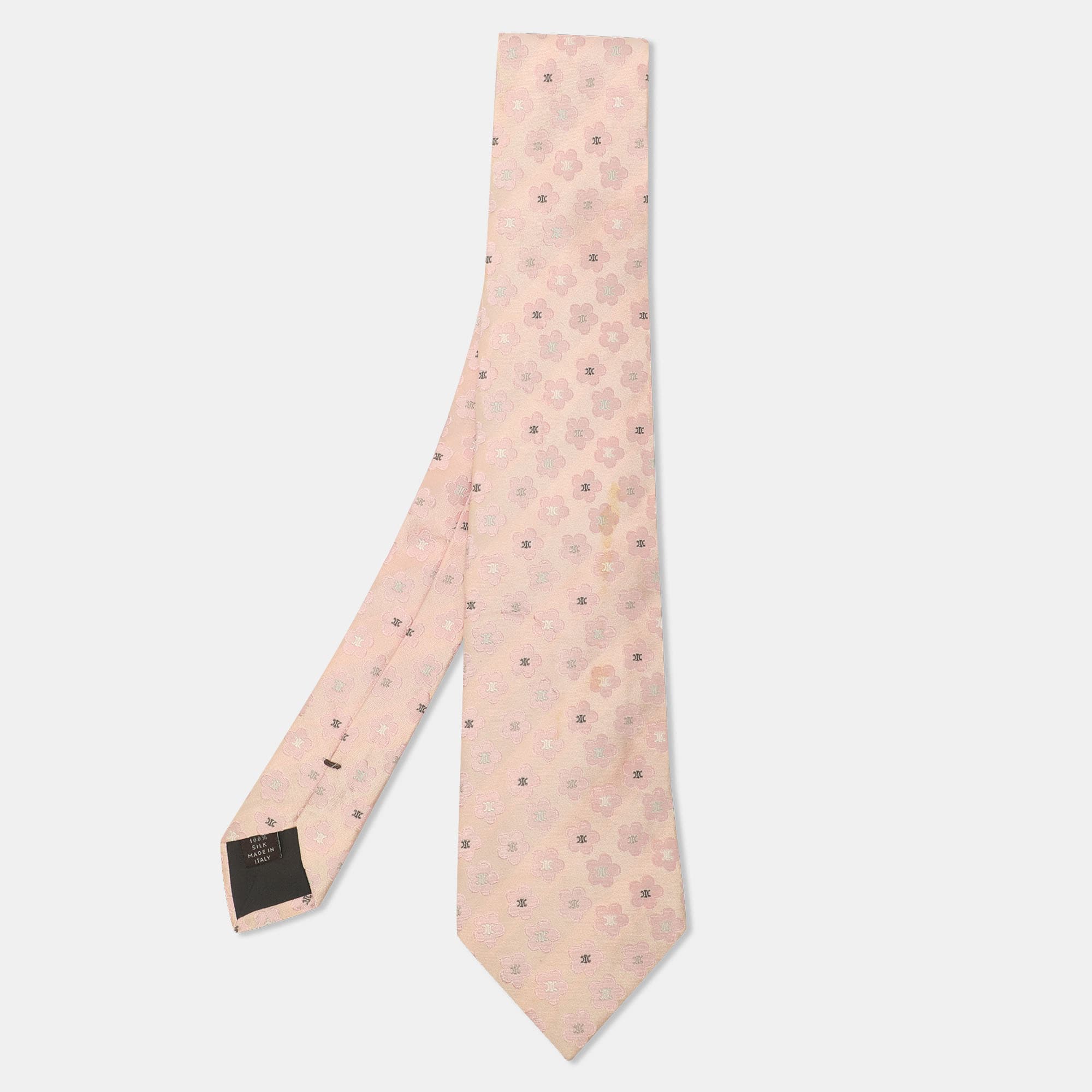 Celine Pink Floral Triomphe Jacquard Silk Neck Tie
