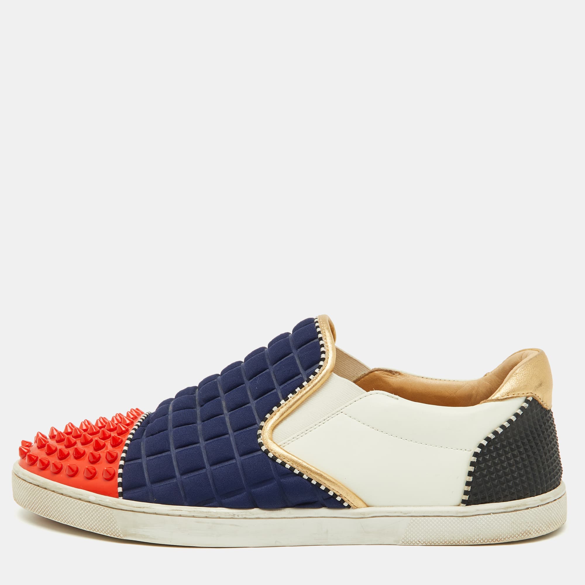 Christian Louboutin Roller Boat Size 40 Multicolor Fabric, Leather and Patent Leather Slip On Sneakers