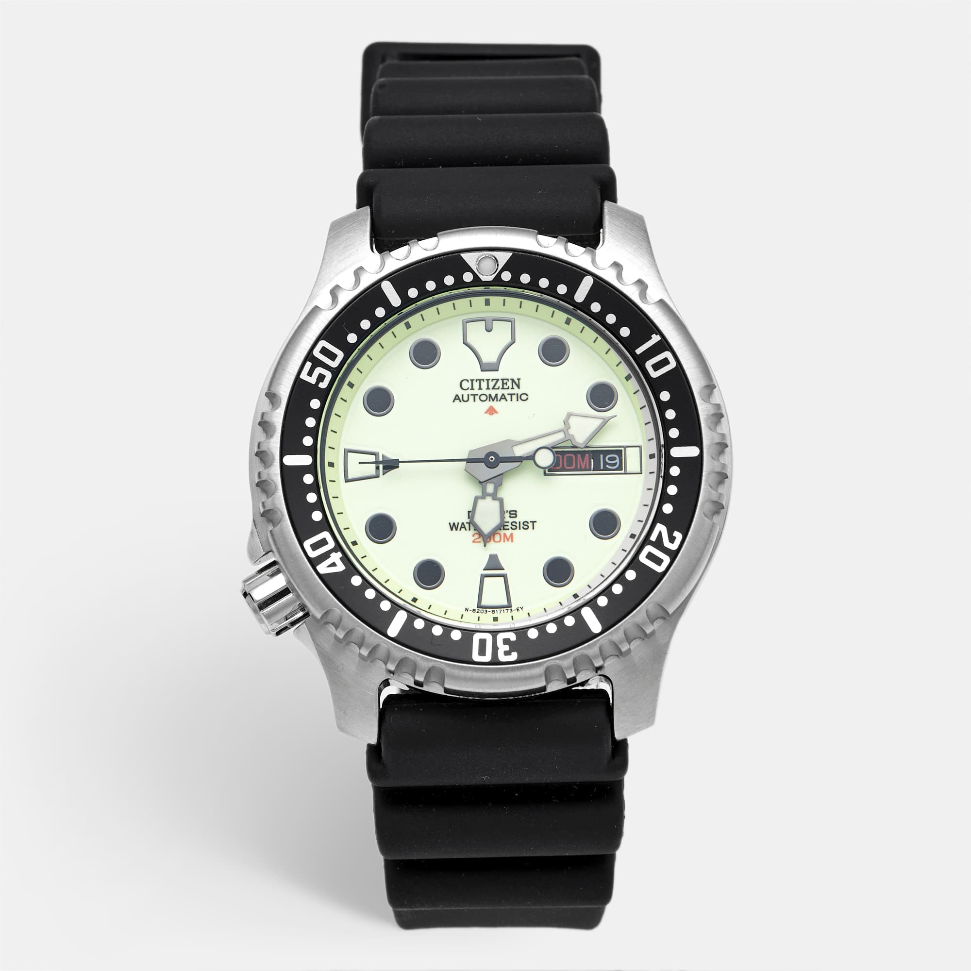 Citizen Promaster NY0040-09W Luminous Green Dial Stainless Steel Rubber Men's Wristwatch 42 mm