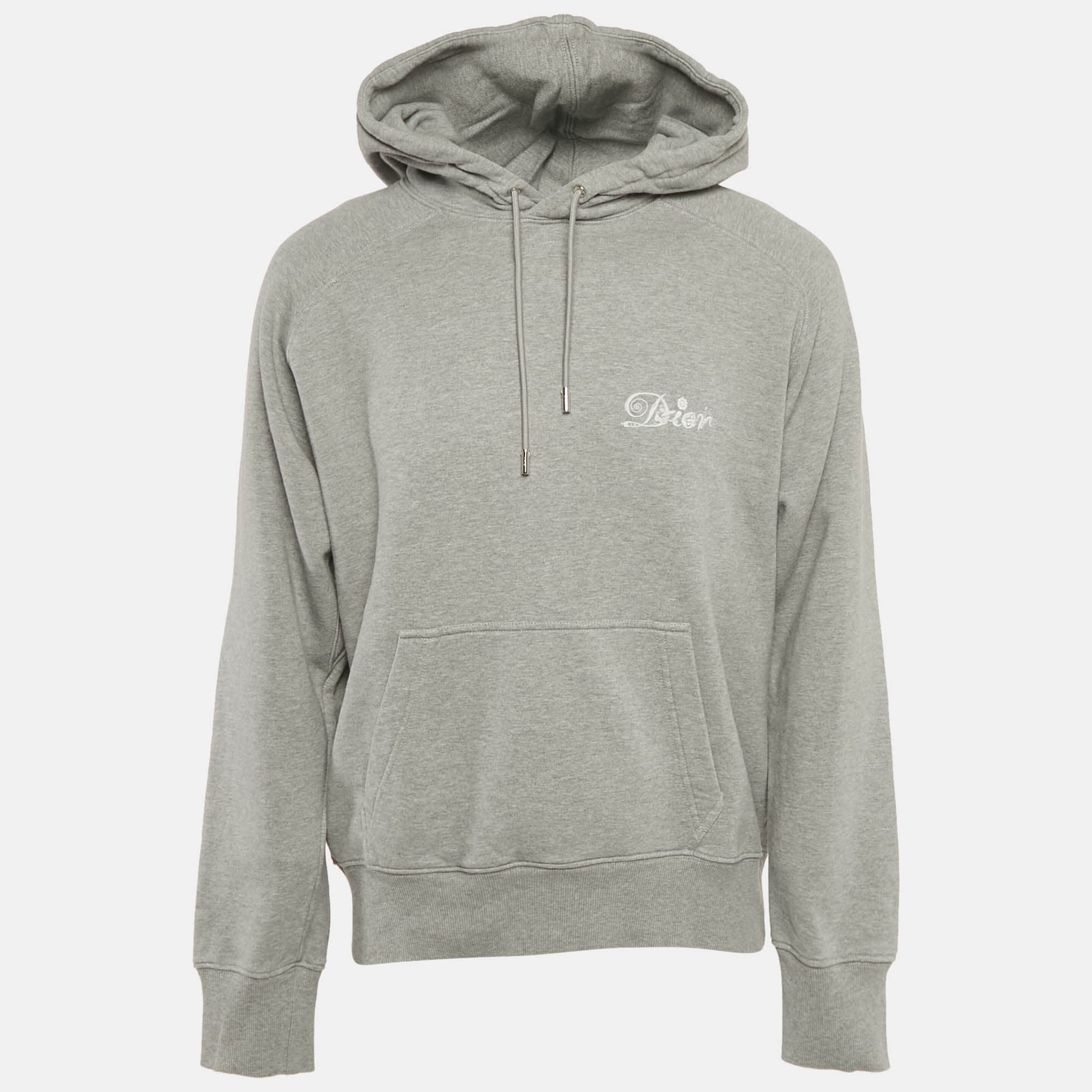 Dior Homme Grey Logo Embroidery Cotton Hooded Sweatshirt XXL