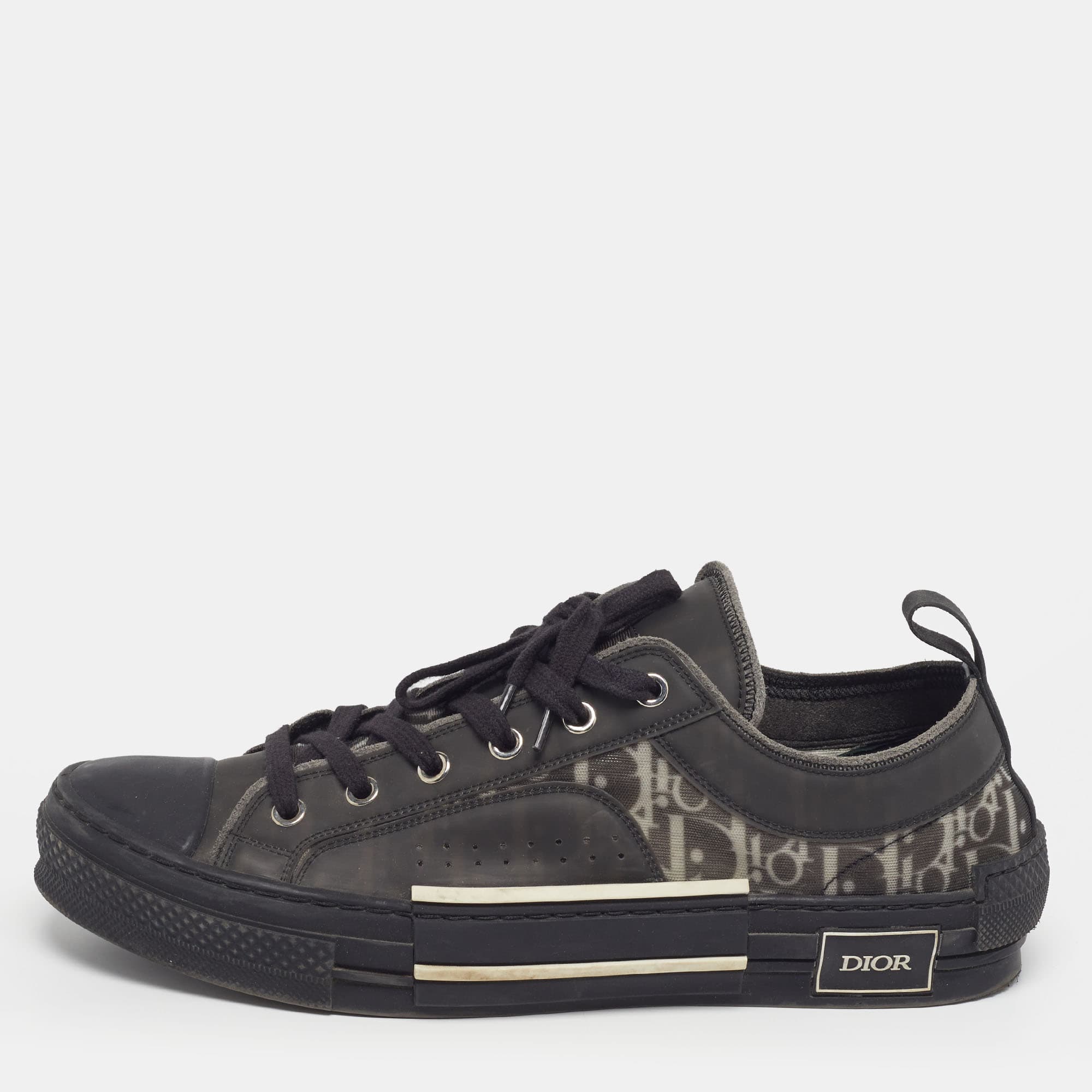 Dior B23 Size 43 Black Oblique Mesh and Rubber Low Top Sneakers
