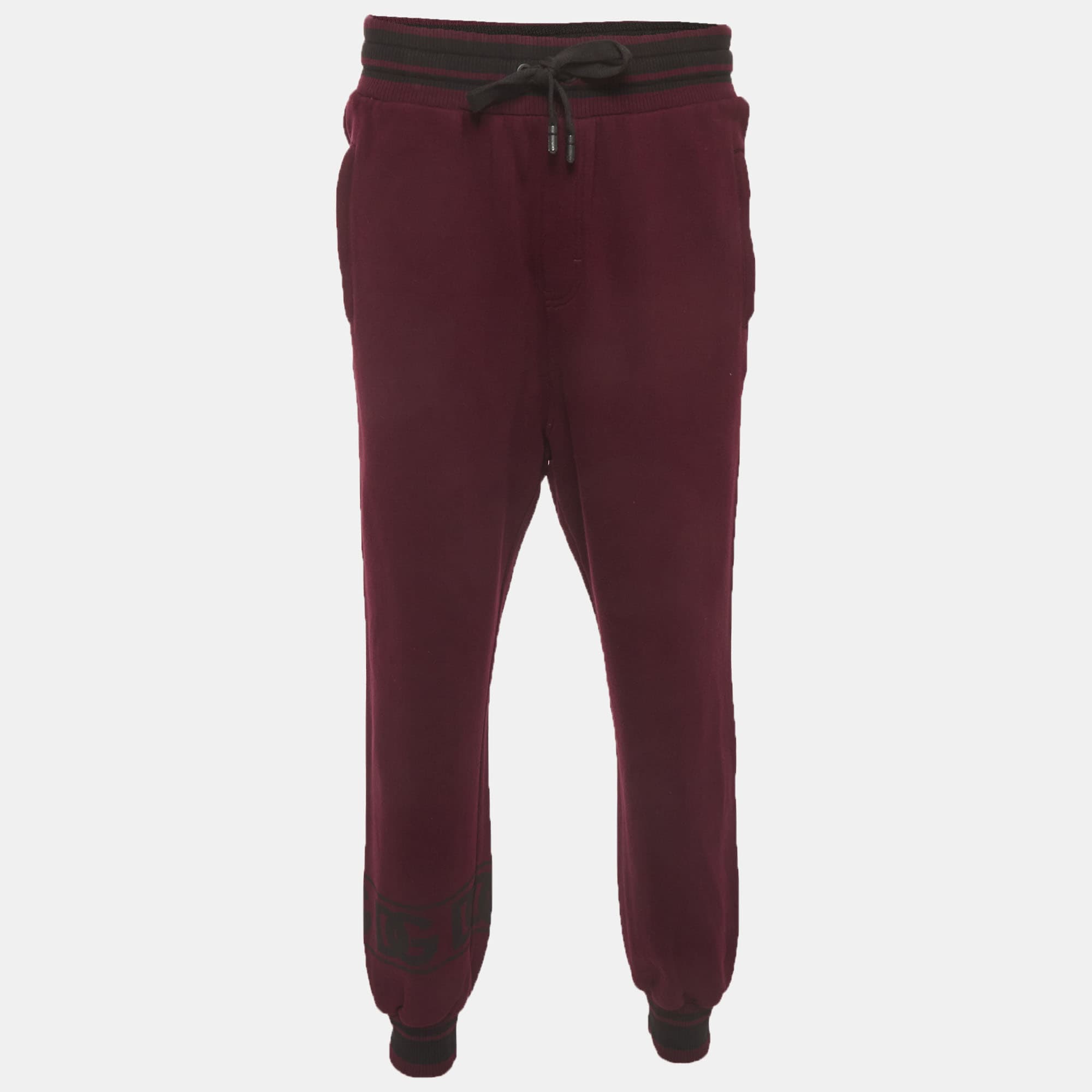 Dolce & Gabbana Burgundy Cotton Drawstring Joggers M