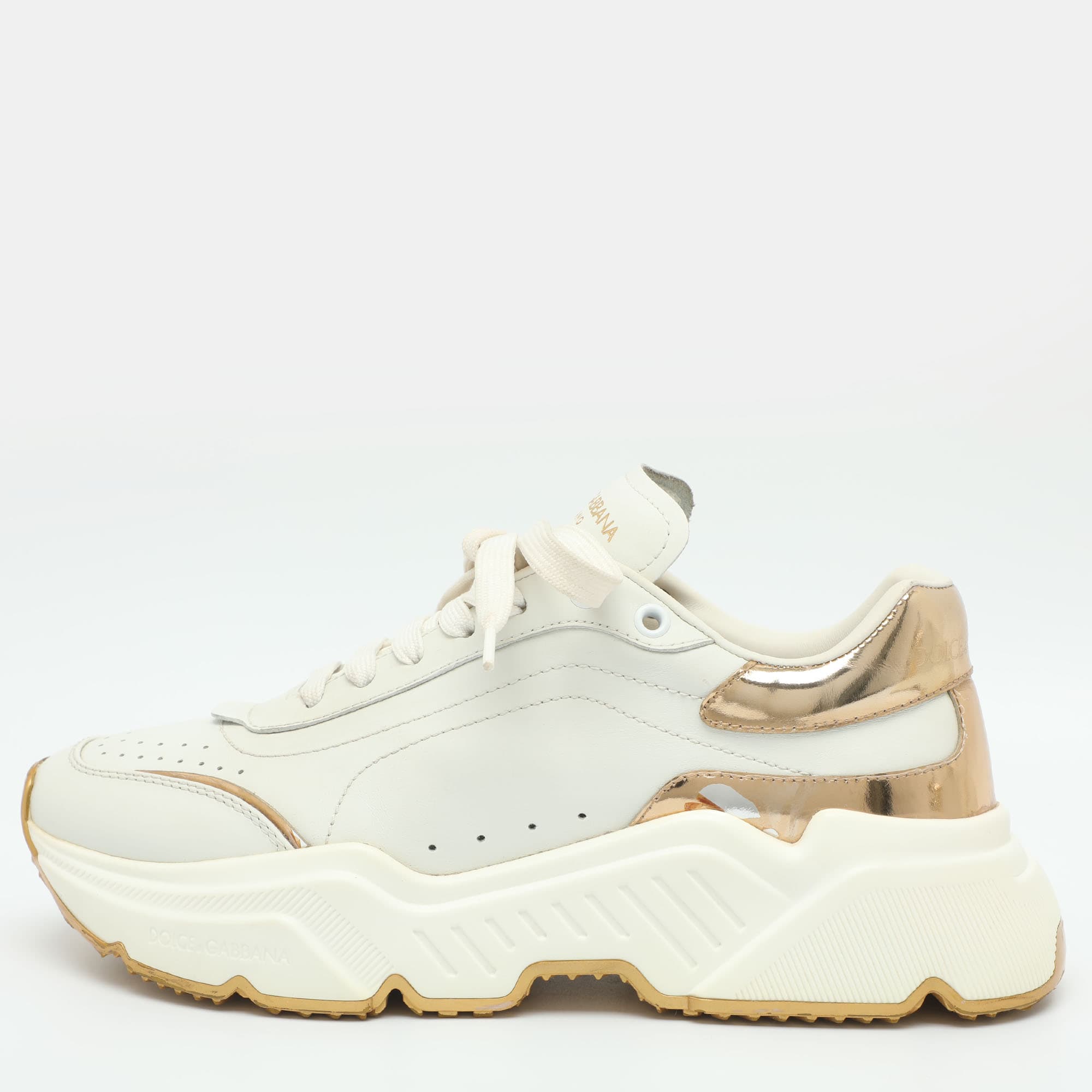 Dolce & Gabbana Daymaster Size 41 White/Gold Leather Sneakers
