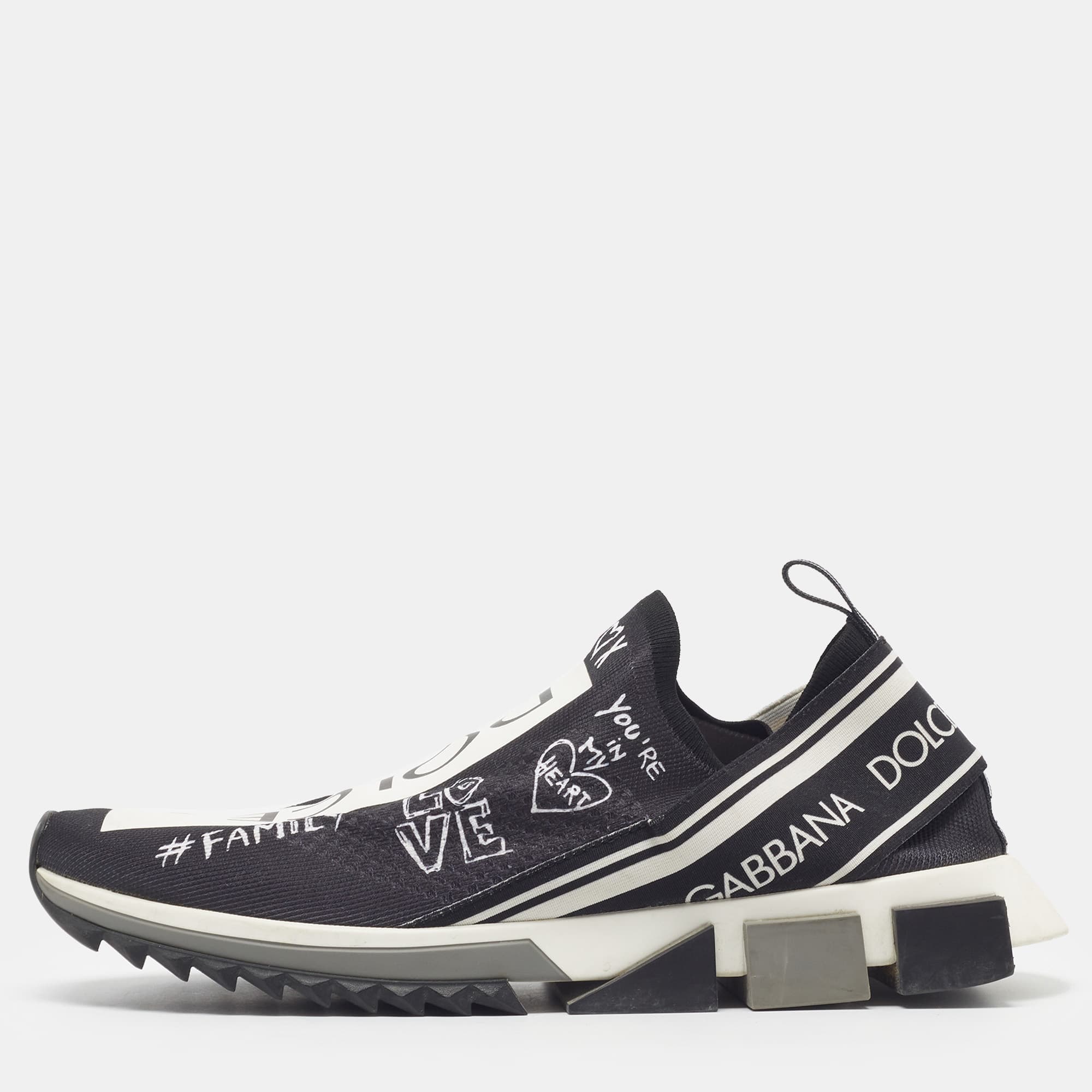 Dolce & Gabbana Sorrento Size 45 Black/White Knit Fabric Slip On Sneakers