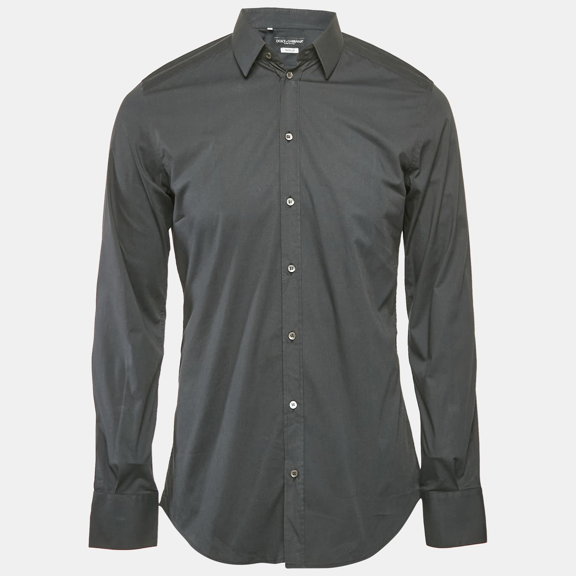 Dolce & Gabbana Midnight Blue Cotton Gold Fit Shirt M