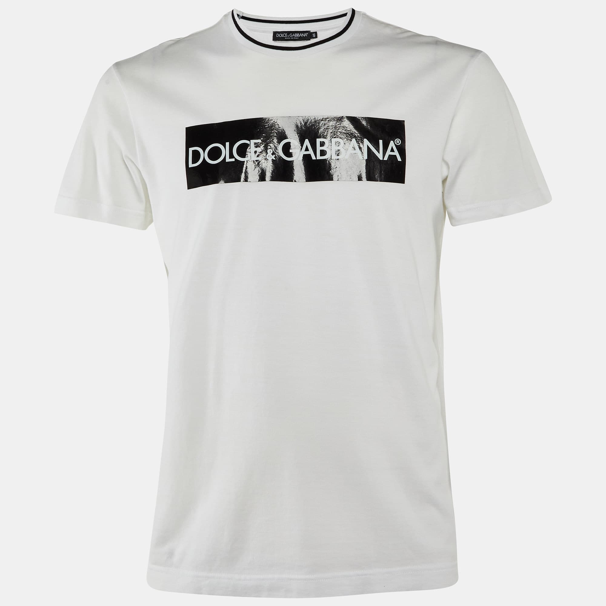 Dolce & Gabbana White/Black Logo Print Cotton Crew Neck T-Shirt S
