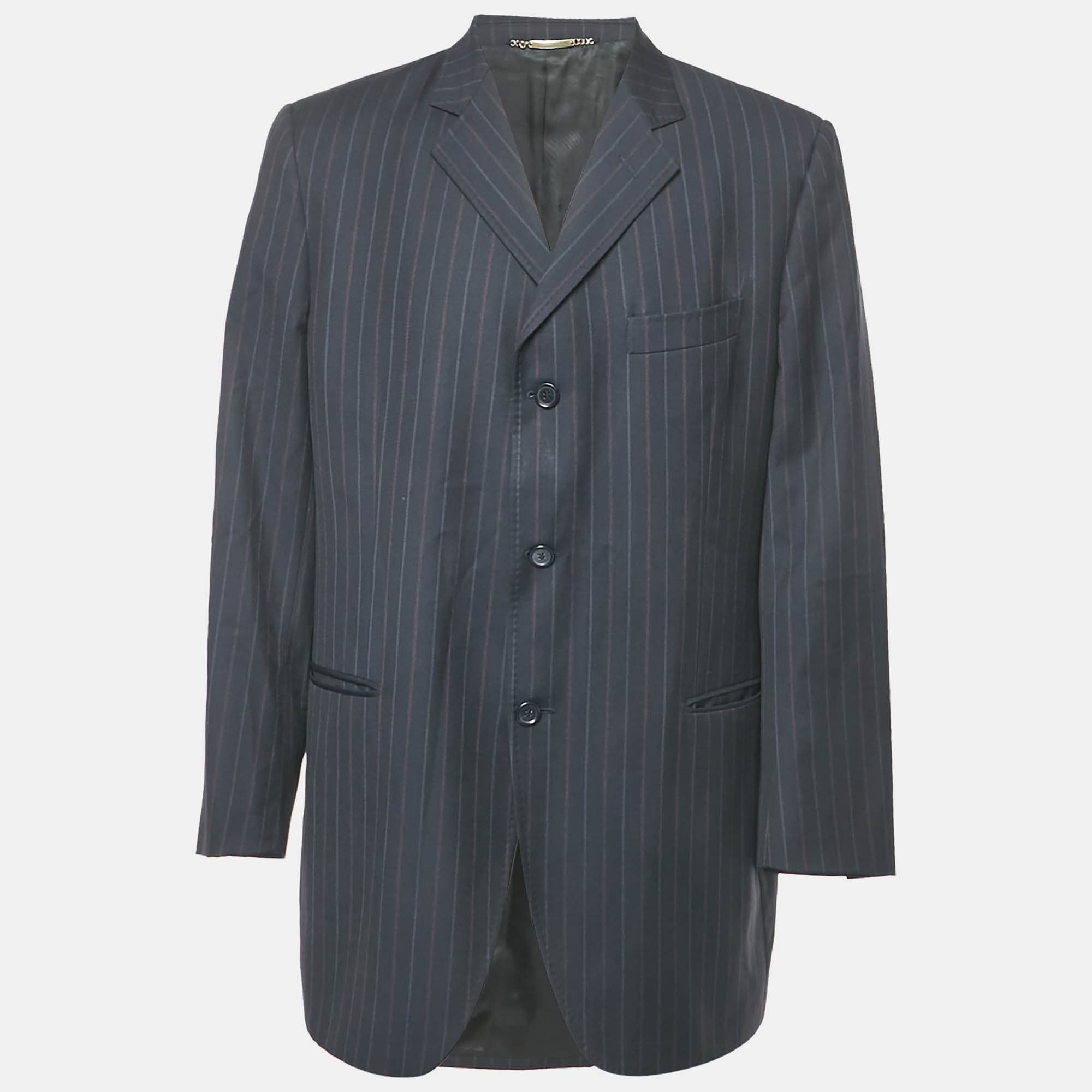 Dolce & Gabbana Navy Blue Striped Single Breasted Blazer XXXL