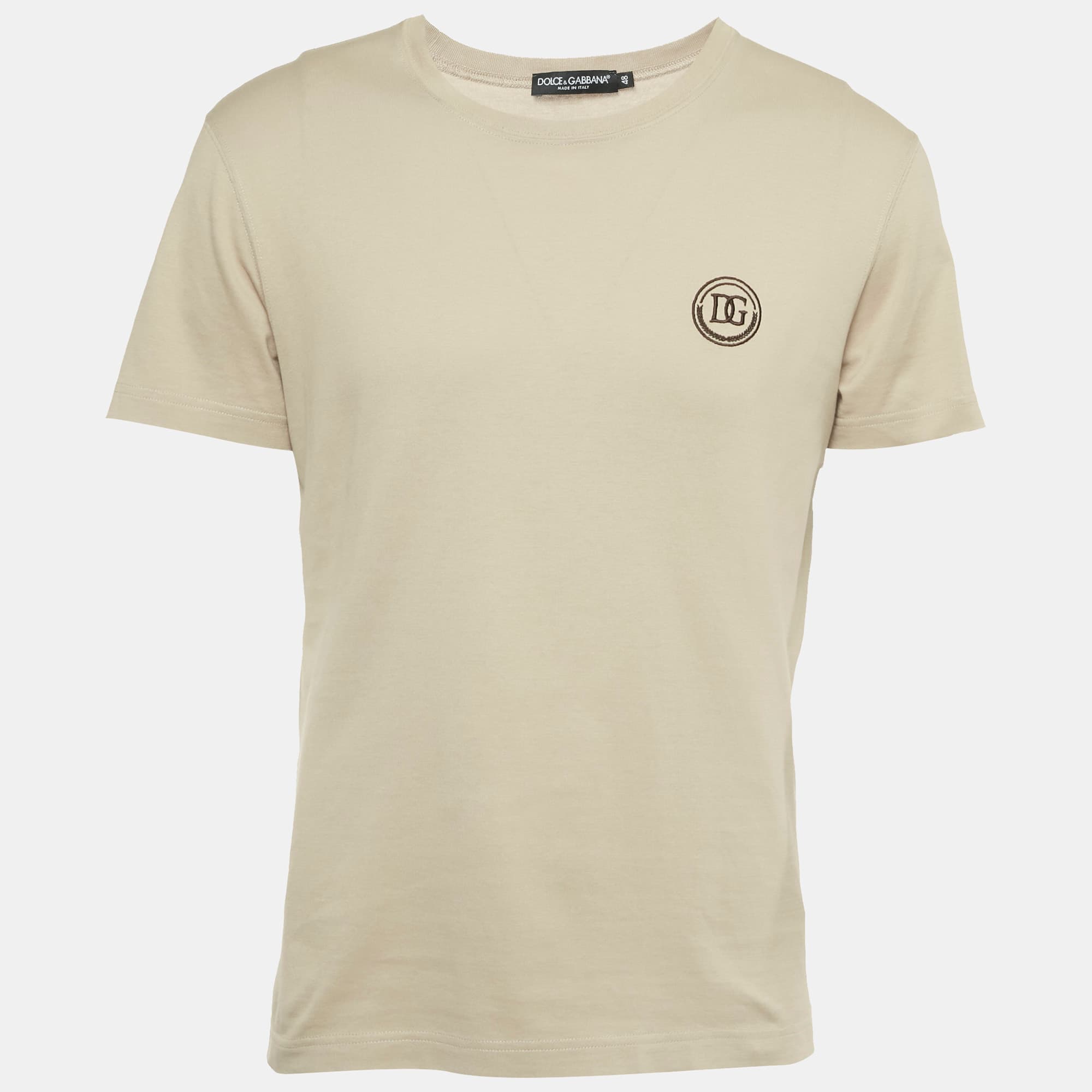 Dolce & Gabbana Beige Logo Embroidered Jersey T-Shirt M