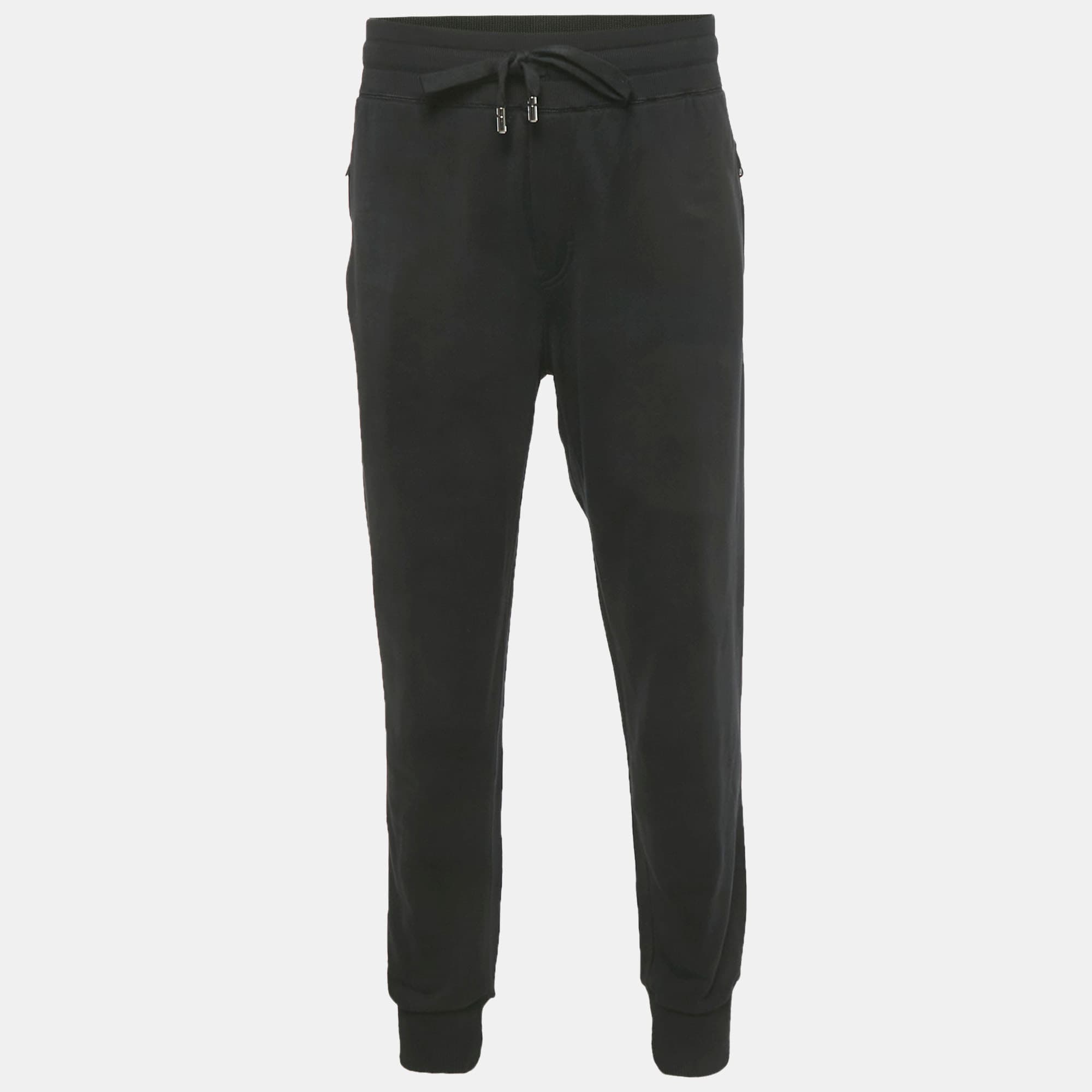 Dolce & Gabbana Black Cotton Logo Plaque Sweatpants 4XL