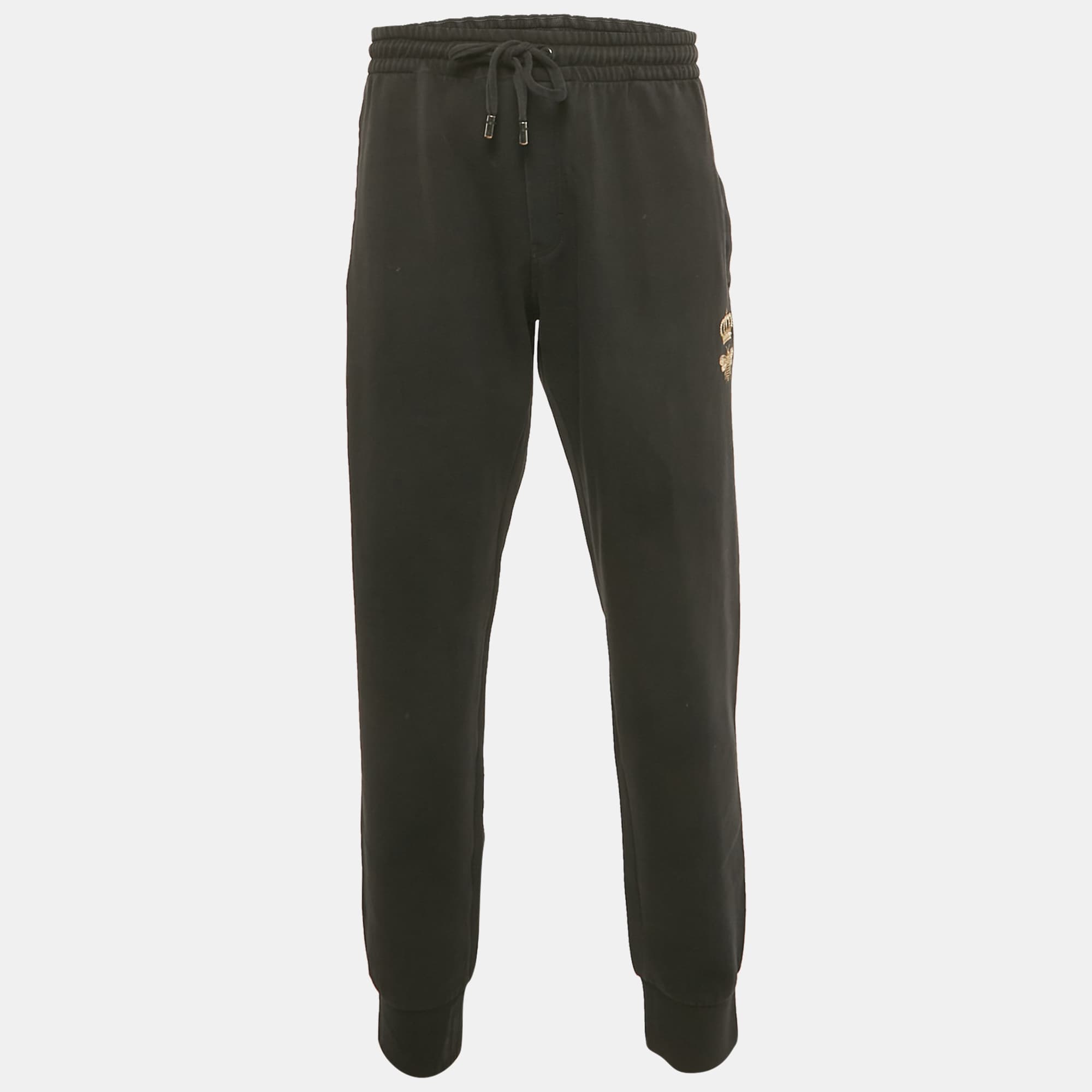 Dolce & Gabbana Black Crown Embroidered Cotton Jogger Pants XXXL