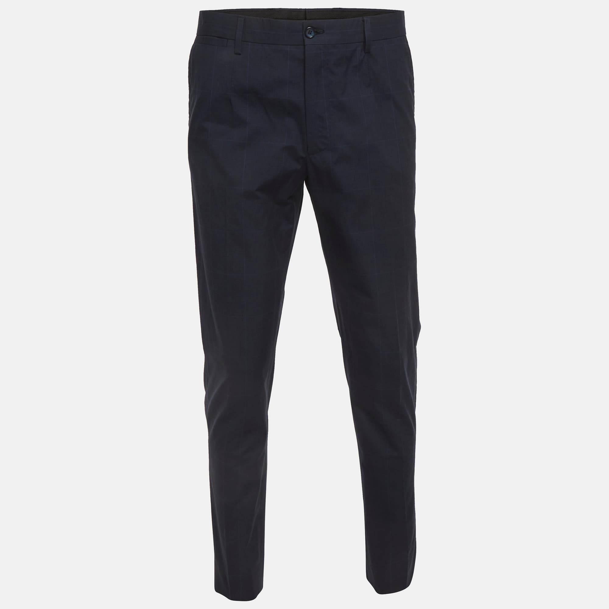 Dolce & Gabbana Blue Plaid Cotton Trousers M