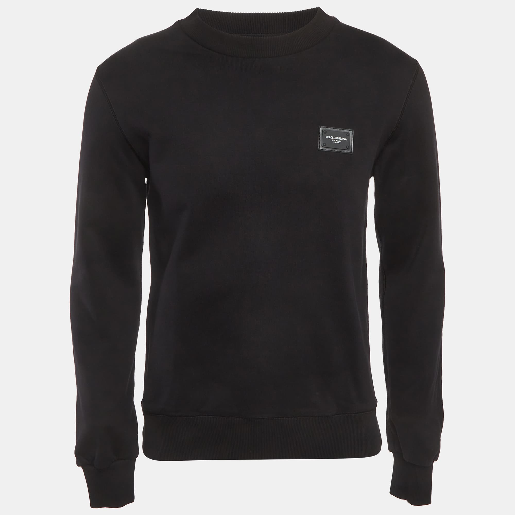 Dolce & Gabbana Black Logo Plaque Cotton Sweatshirt M