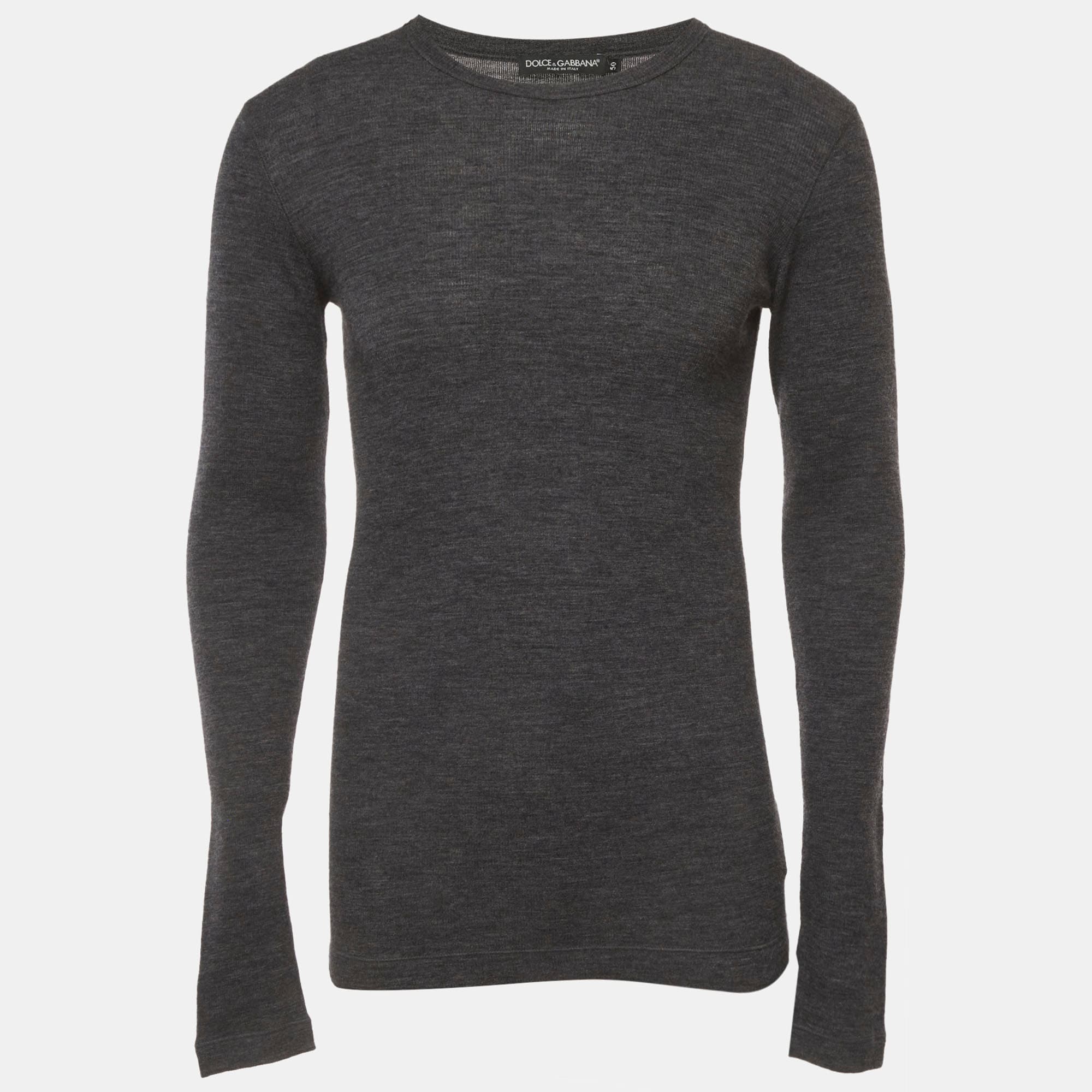 Dolce & Gabbana Grey Cotton Knit Crewneck Sweater L