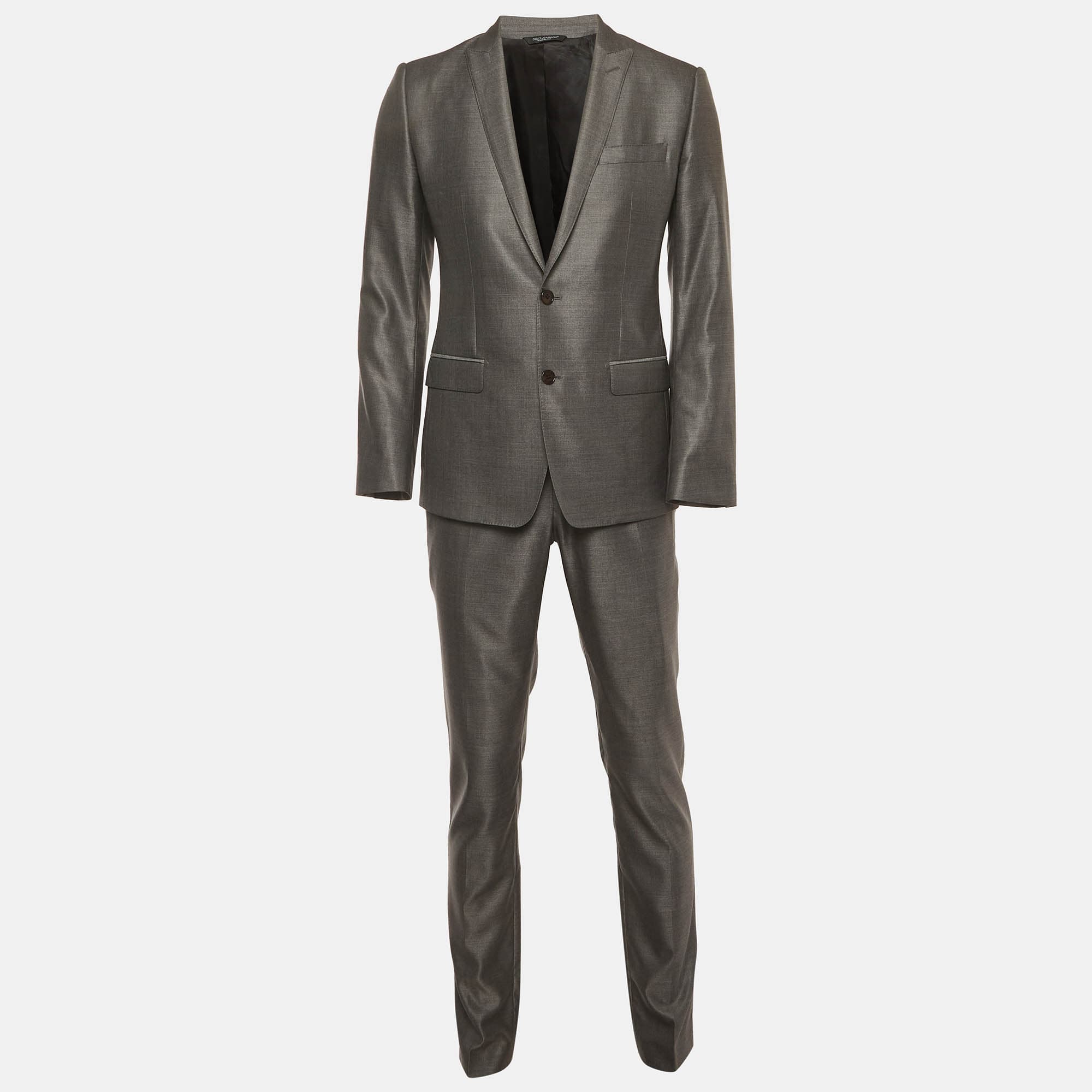 Dolce & Gabbana Grey Wool Blend Single Breasted Blazer and Pant Suit S