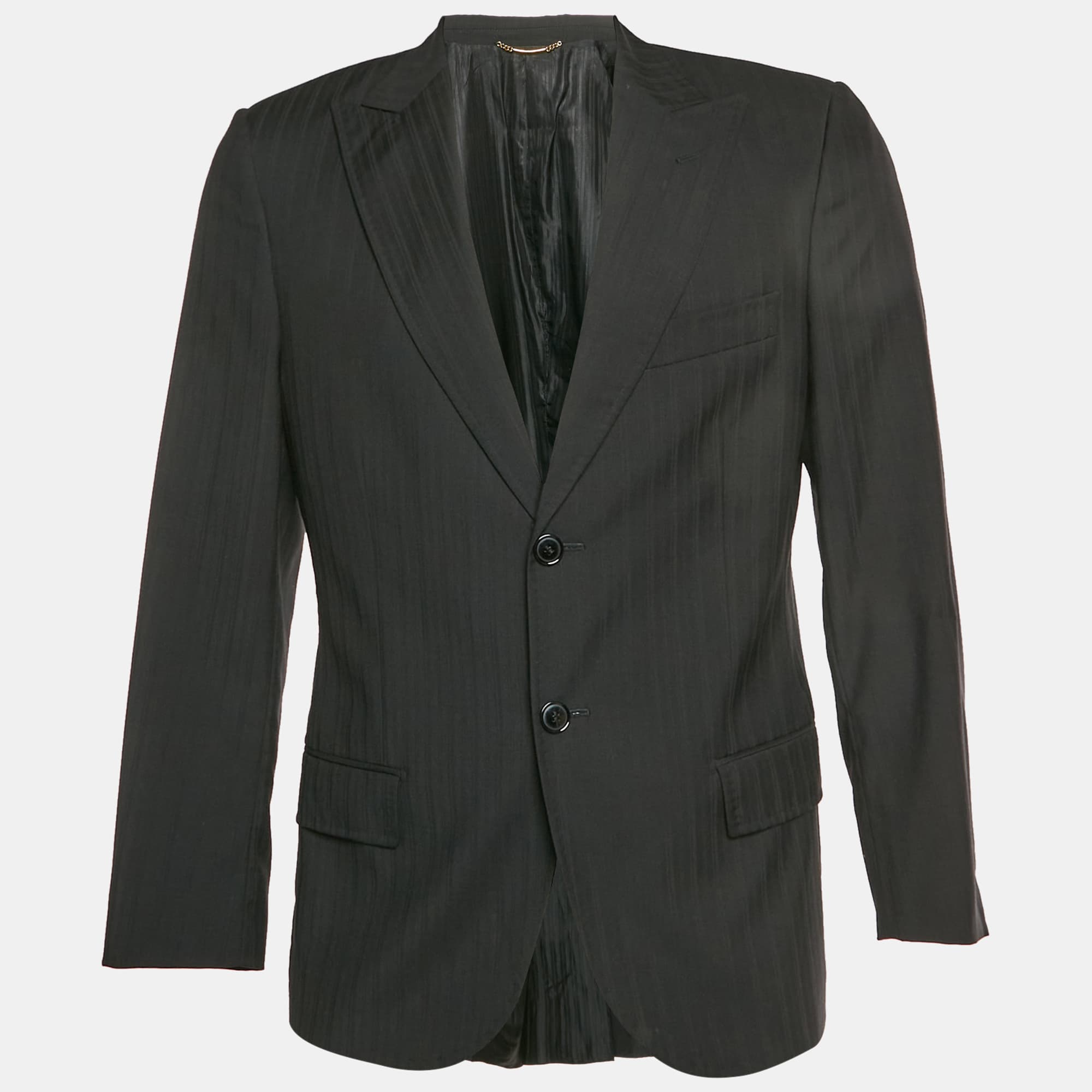 Dolce & Gabbana Black Striped Wool Single Breasted Blazer S