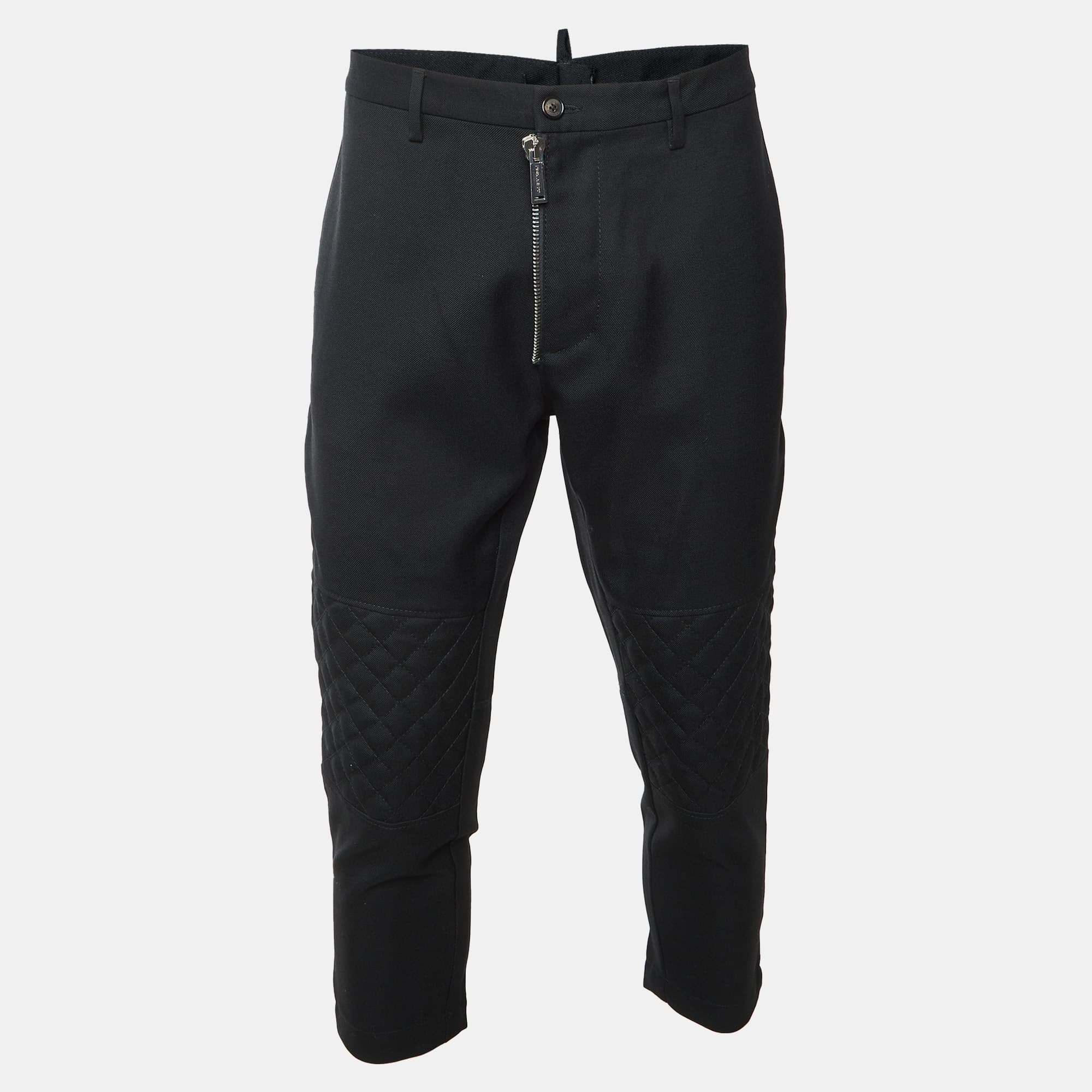 Dsquared2 Black Wool Zip Detail Straight Leg Trousers XL