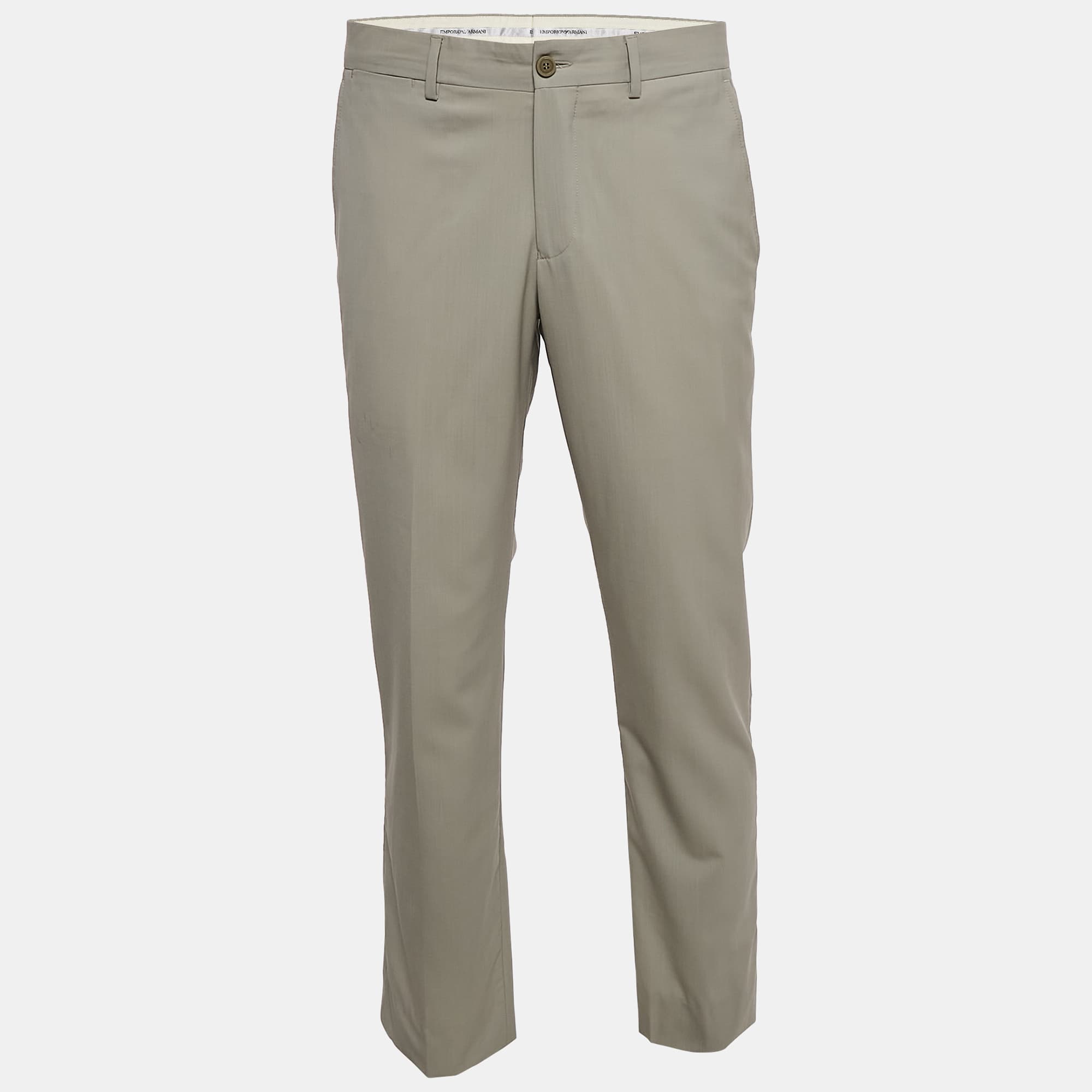 Emporio Armani Sage Green Wool Formal Trousers L