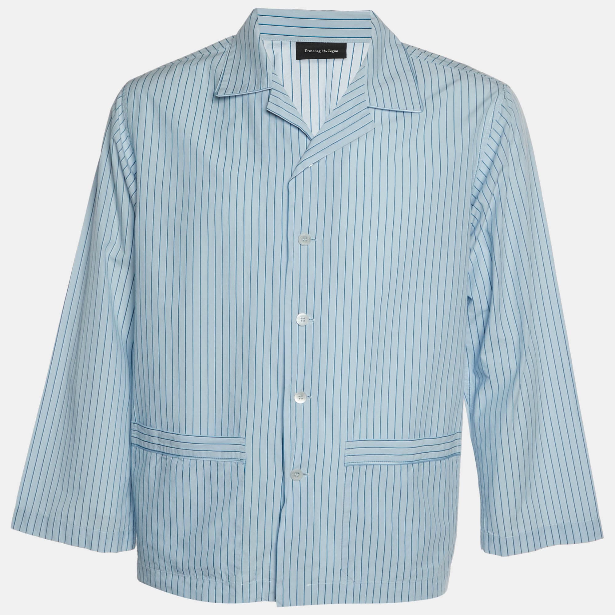 Ermenegildo Zegna Blue Striped Cotton Pajama Shirt S
