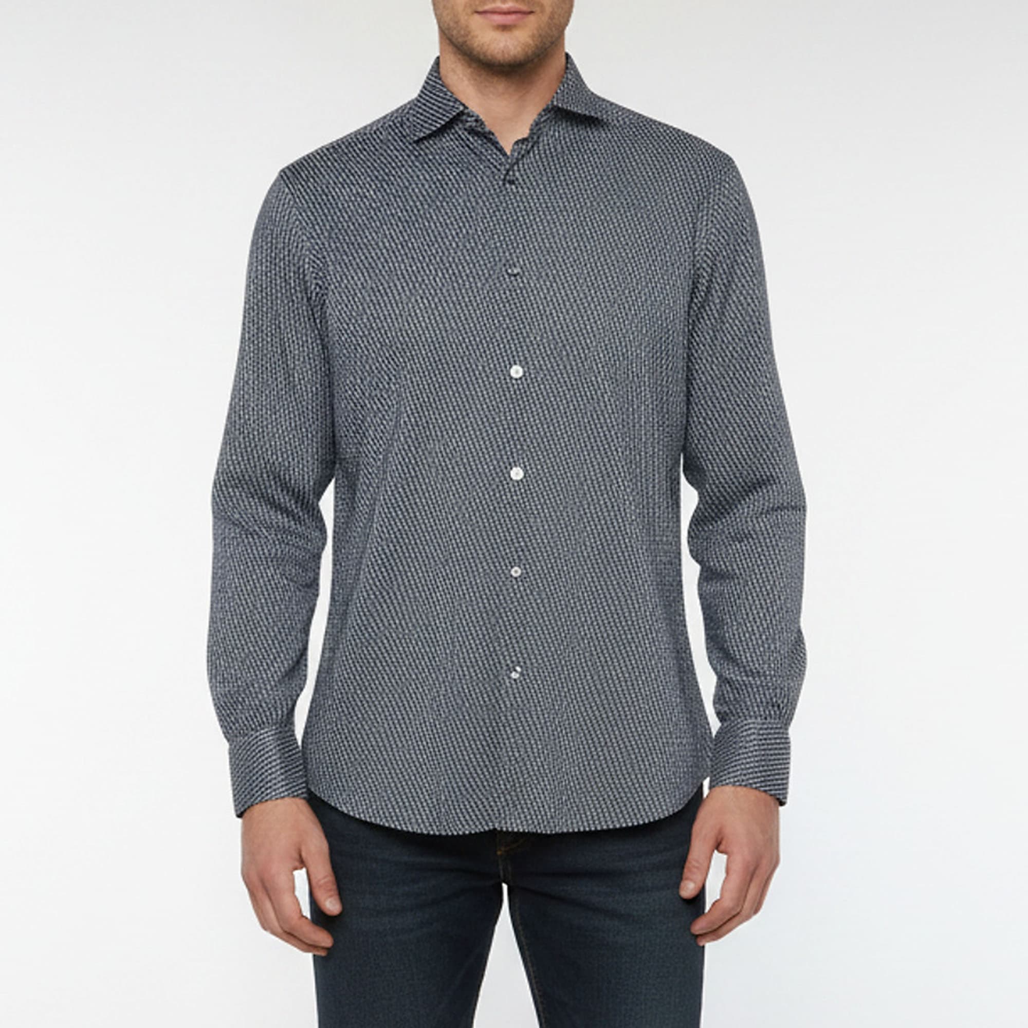 Ermenegildo Zegna Blue Geometric Print Cotton Shirt L