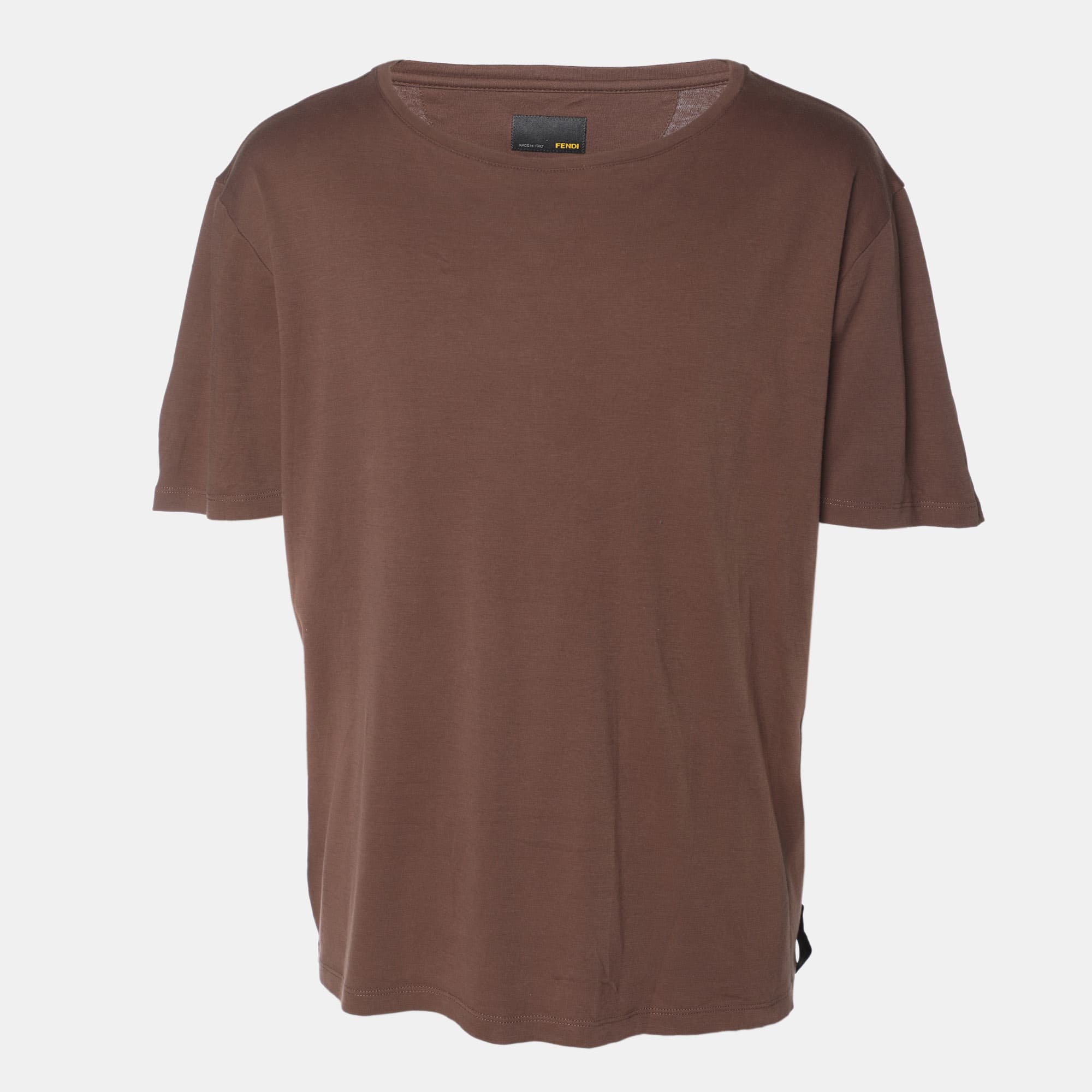 Fendi Brown Jersey Crew Neck T-Shirt L