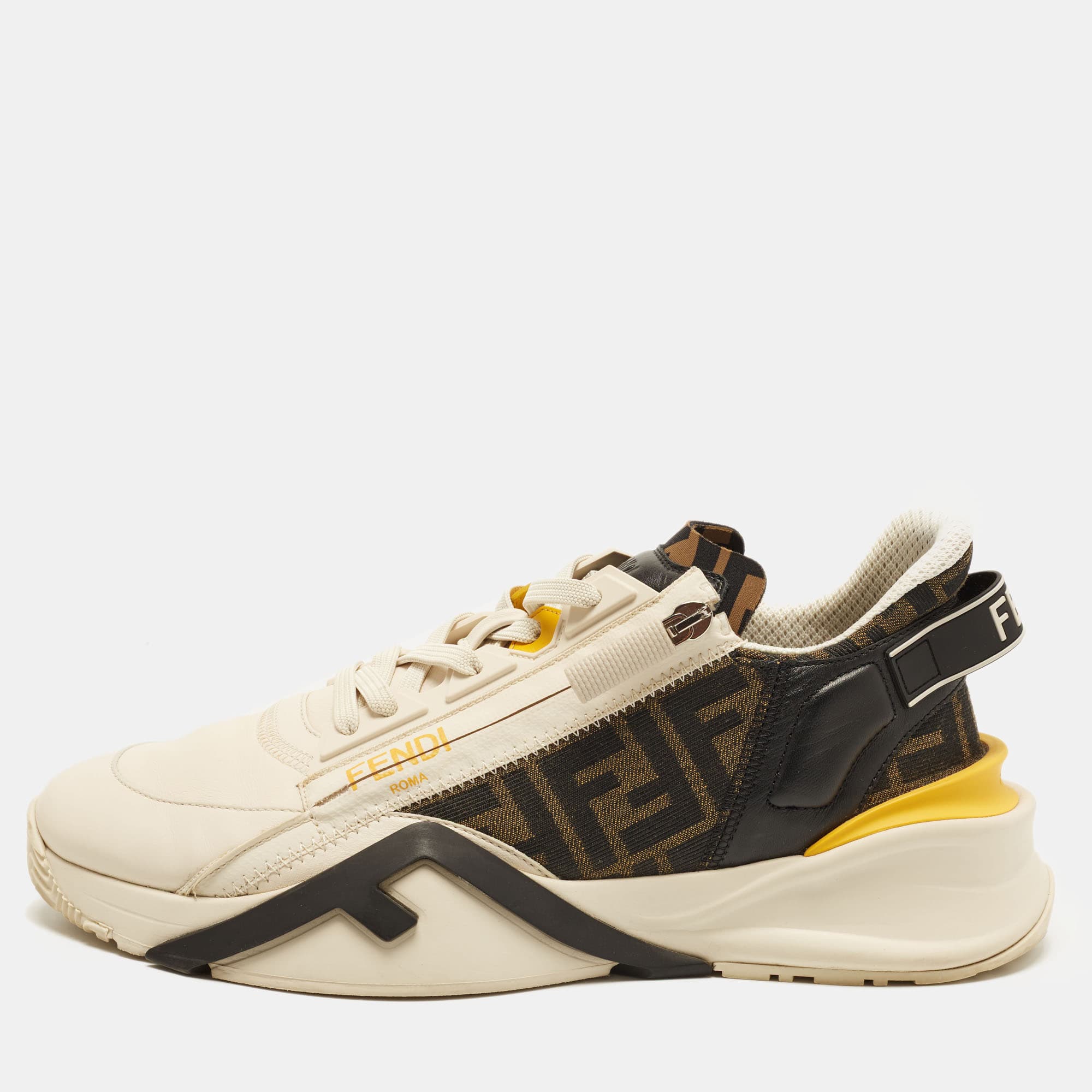Fendi Flow Size 43 Tricolor Zucca Canvas and Leather Low Top Sneakers