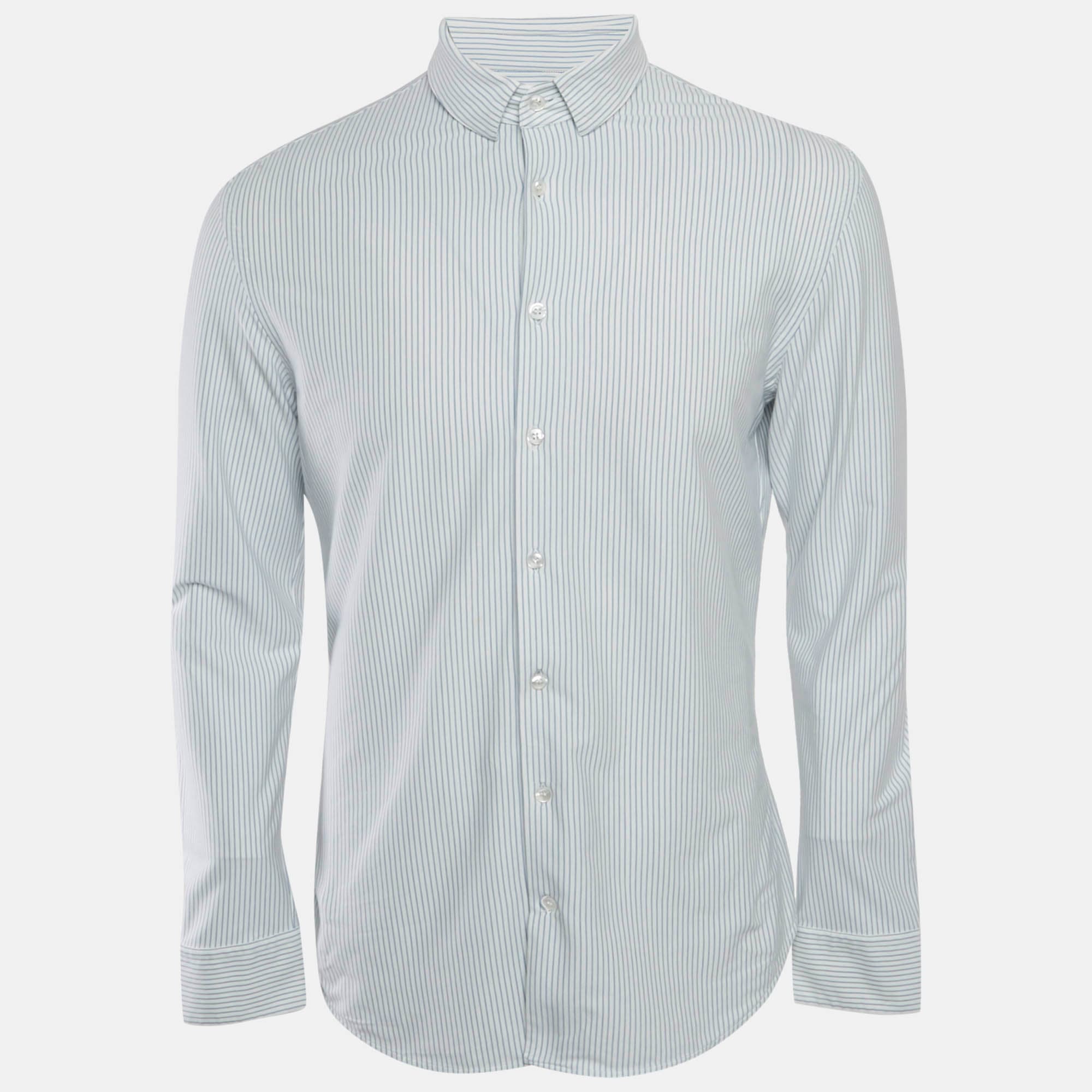 Giorgio Armani White Striped Cotton Jersey Shirt M
