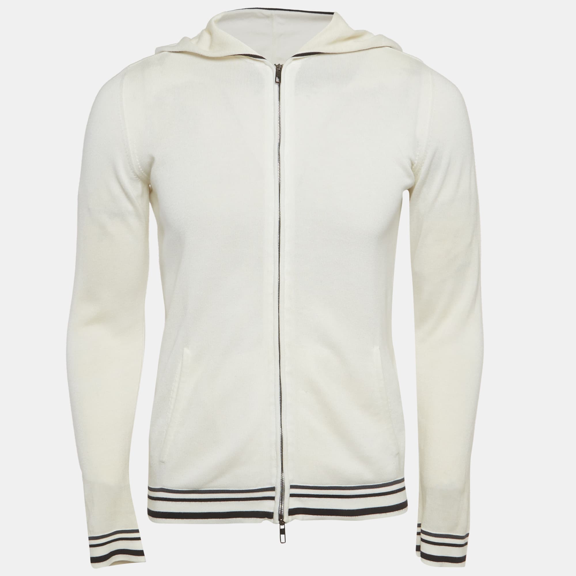 Giorgio Armani White Cotton Knit Zip Up Hoodie M