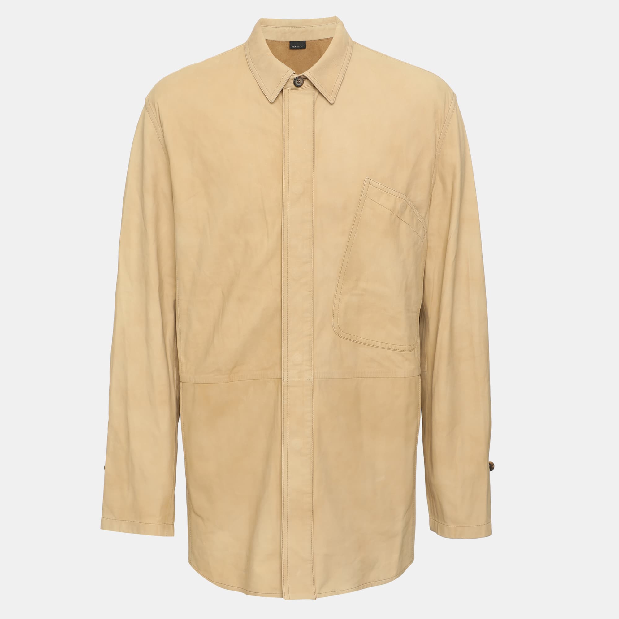 Giorgio Armani Beige Nubuck Leather Jacket XL