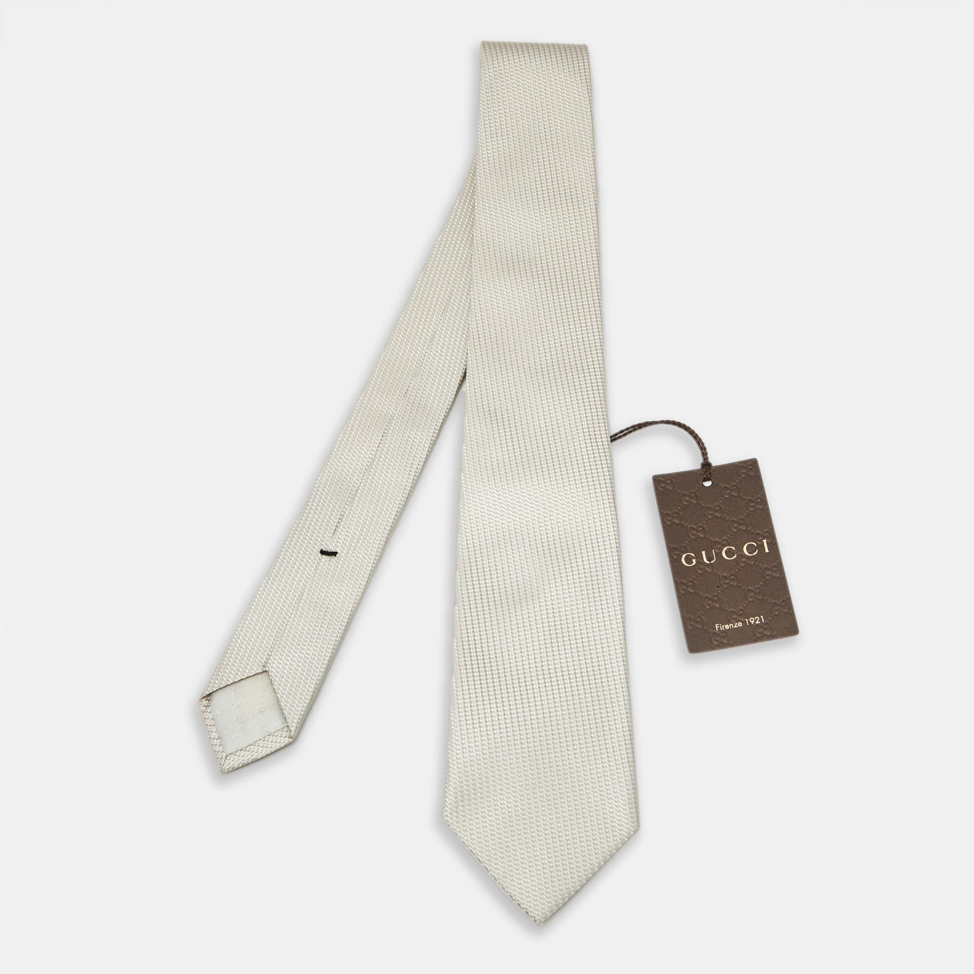 Gucci Beige Patterned Silk Skinny Tie
