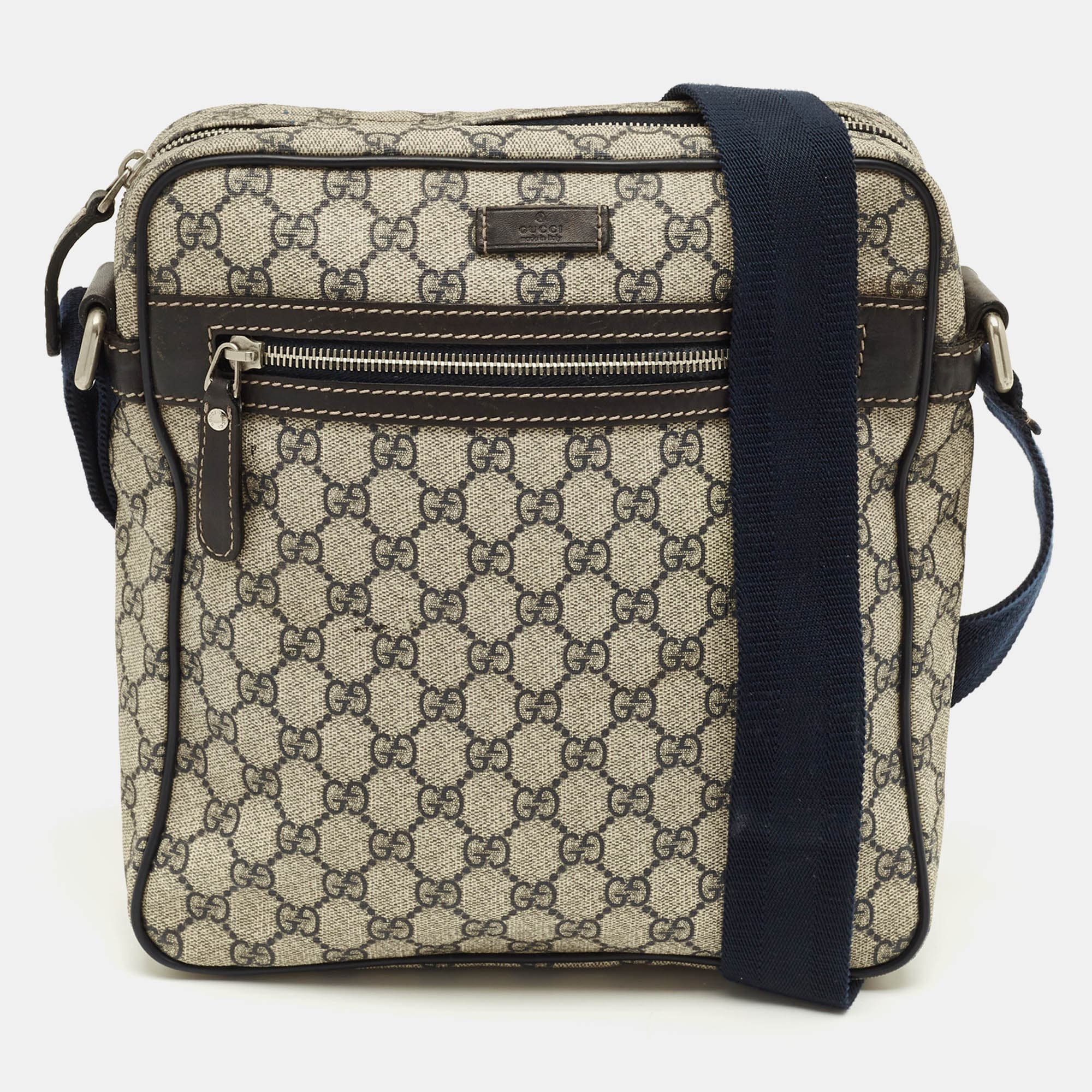 Gucci Navy Blue/Beige GG Supreme Canvas Messenger Bag