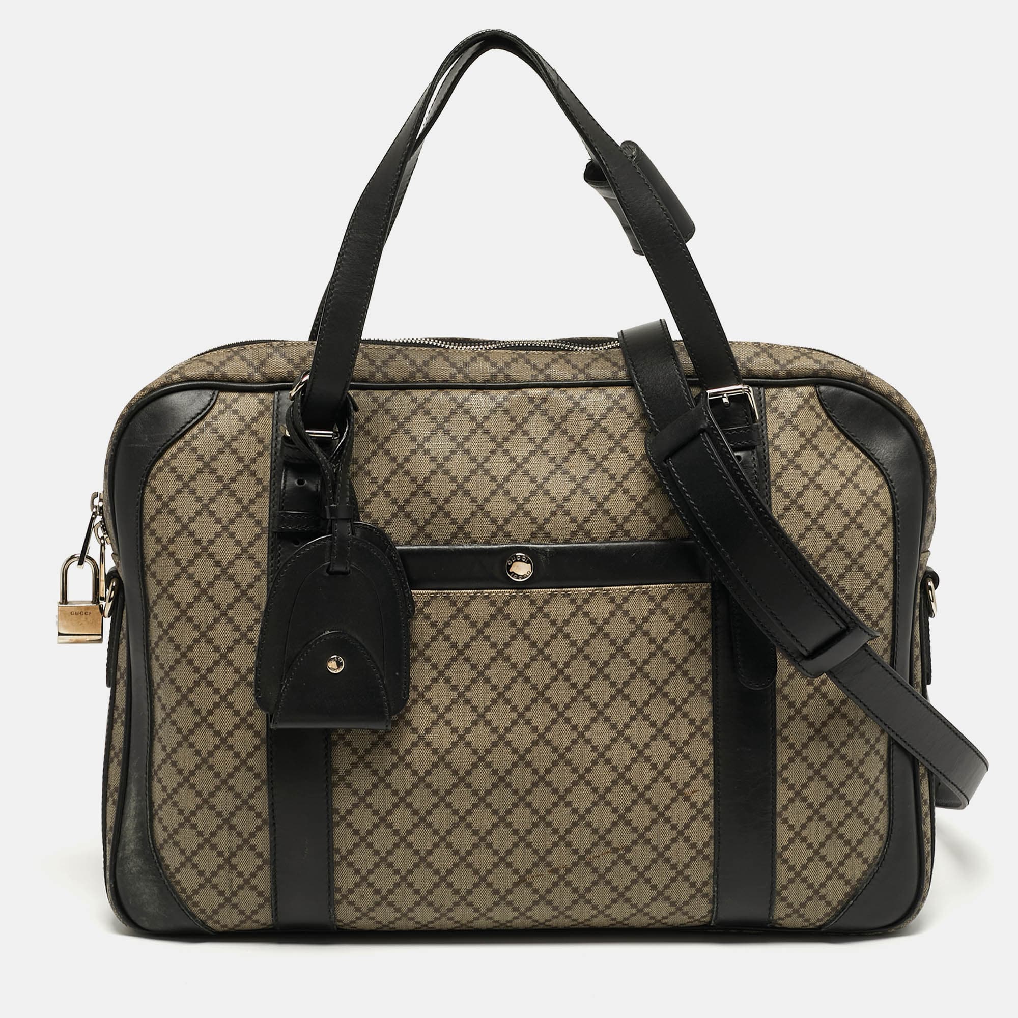 Gucci Business Black/Beige Diamante Coated Canvas Briefcase