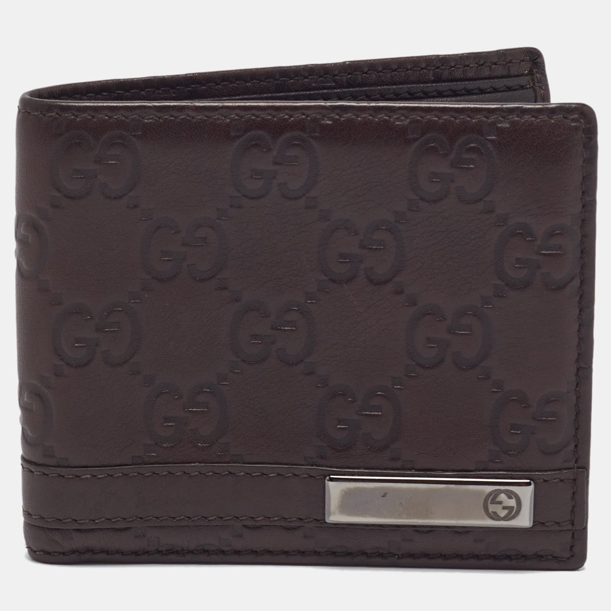 Gucci Metal Bar Logo Brown Guccissima Leather Bifold Wallet
