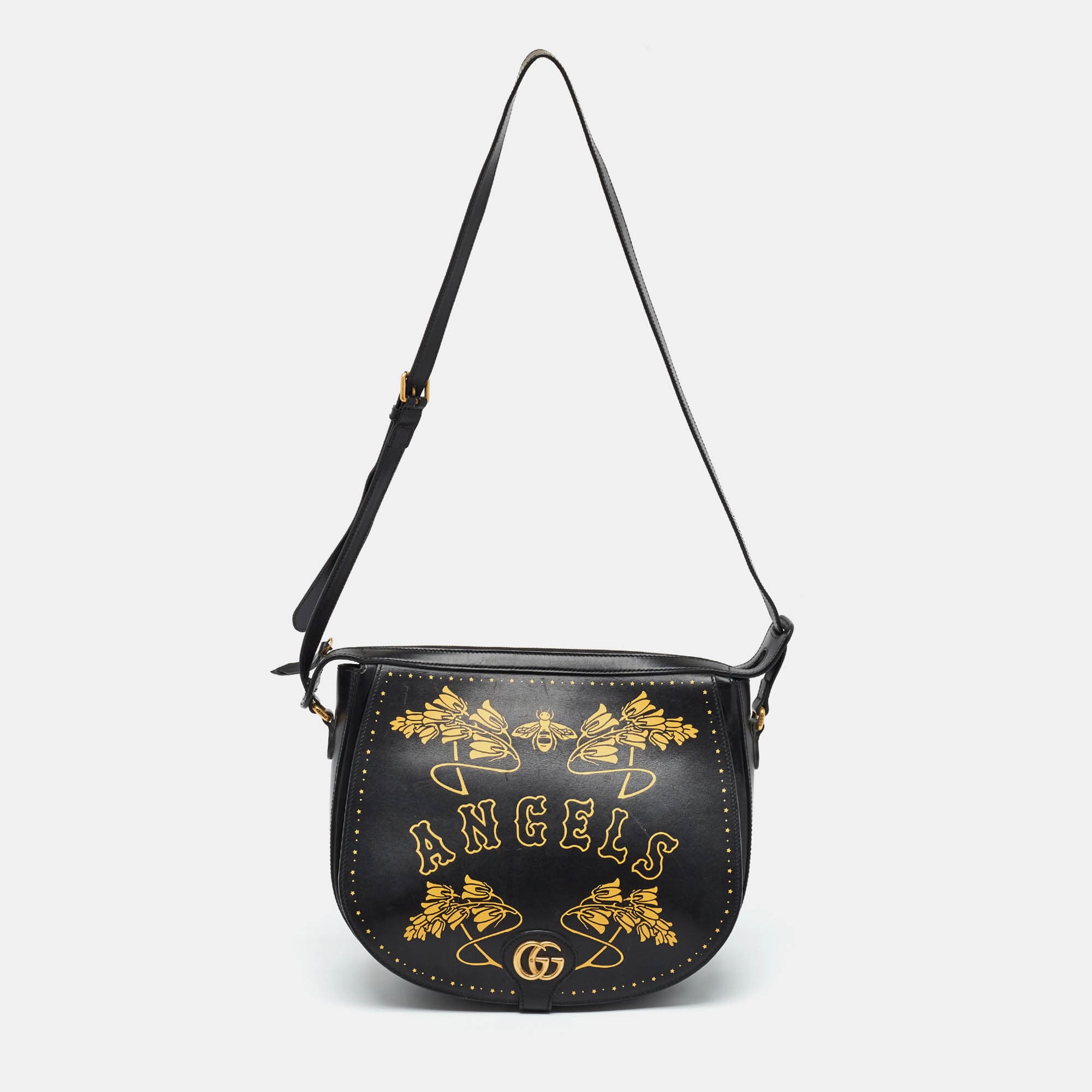 Gucci LA Angels Black/Gold Leather Messenger Bag