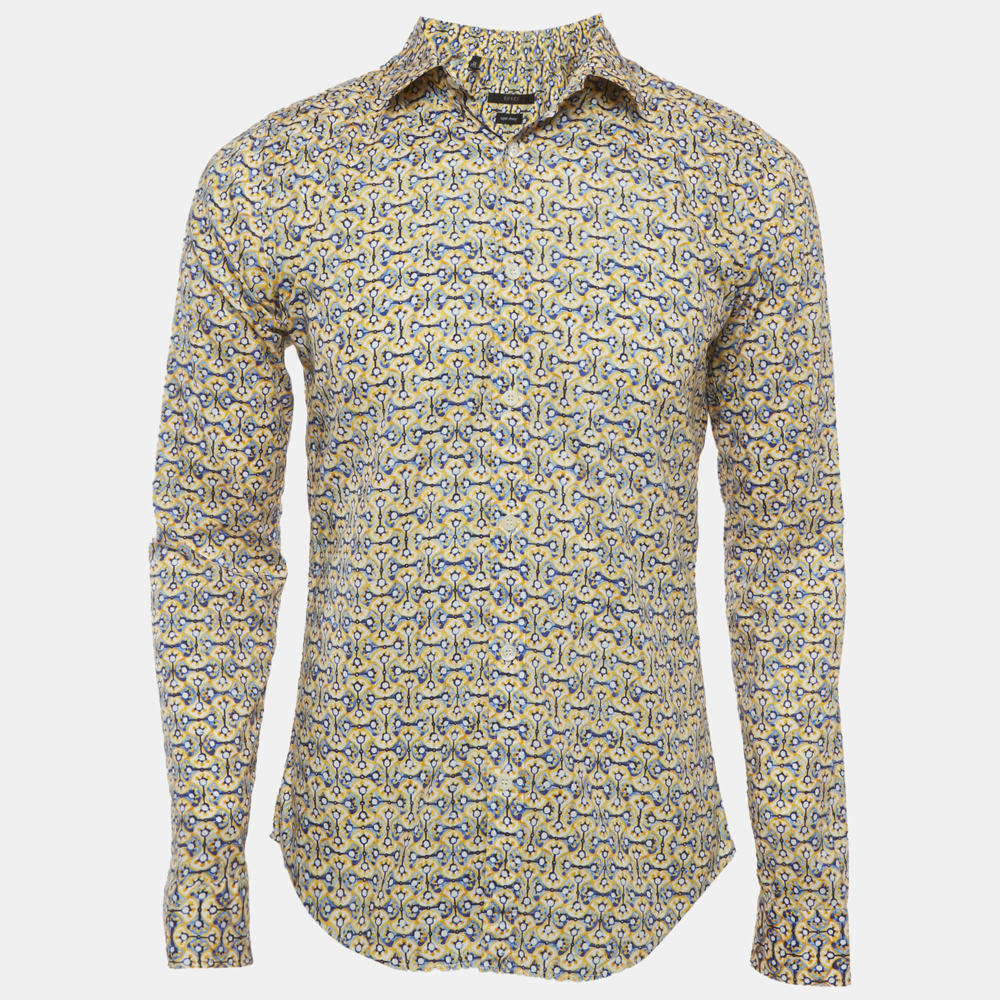 Gucci Yellow/Blue Printed Cotton Shirt M