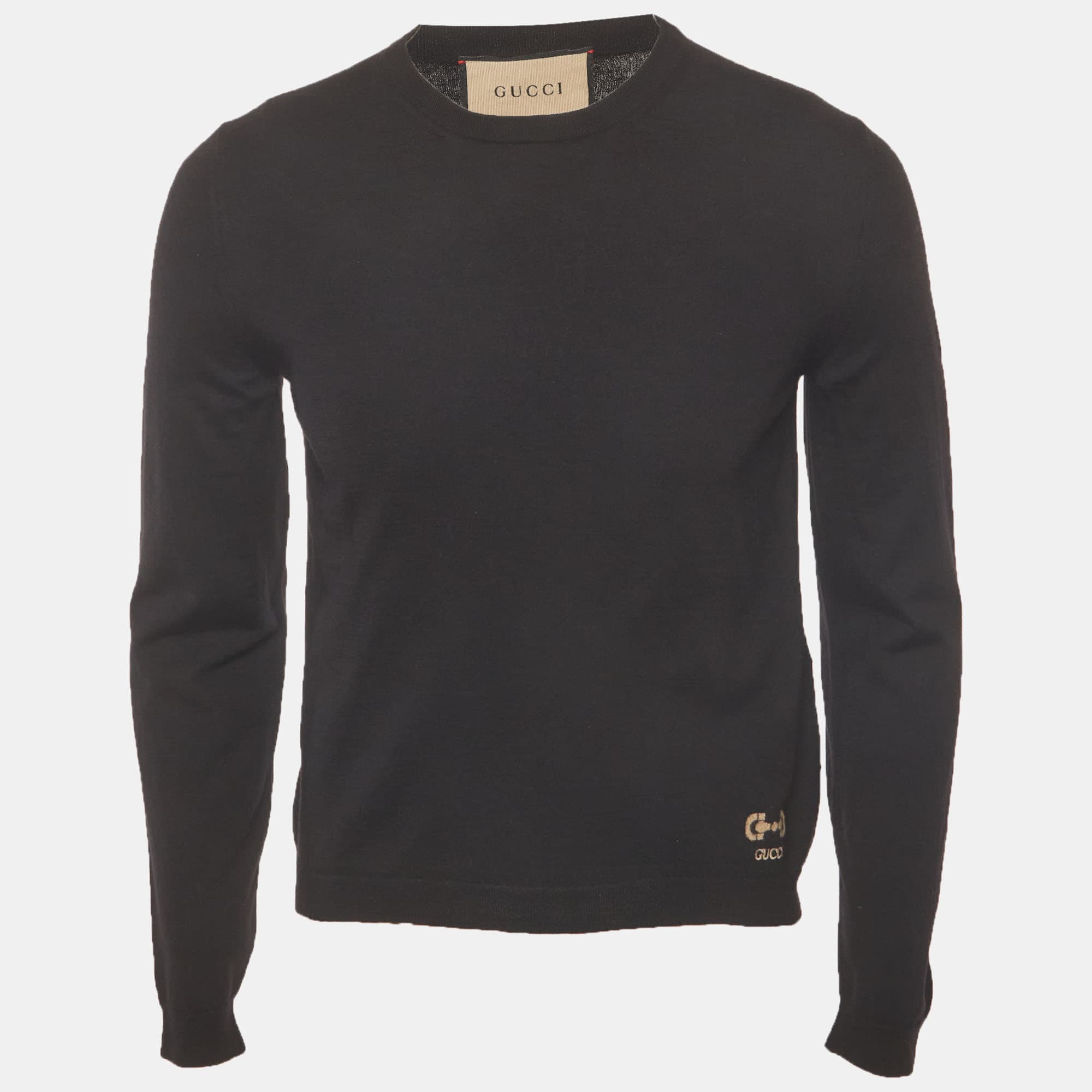 Gucci Black Logo Intarsia Wool Knit Sweater XL