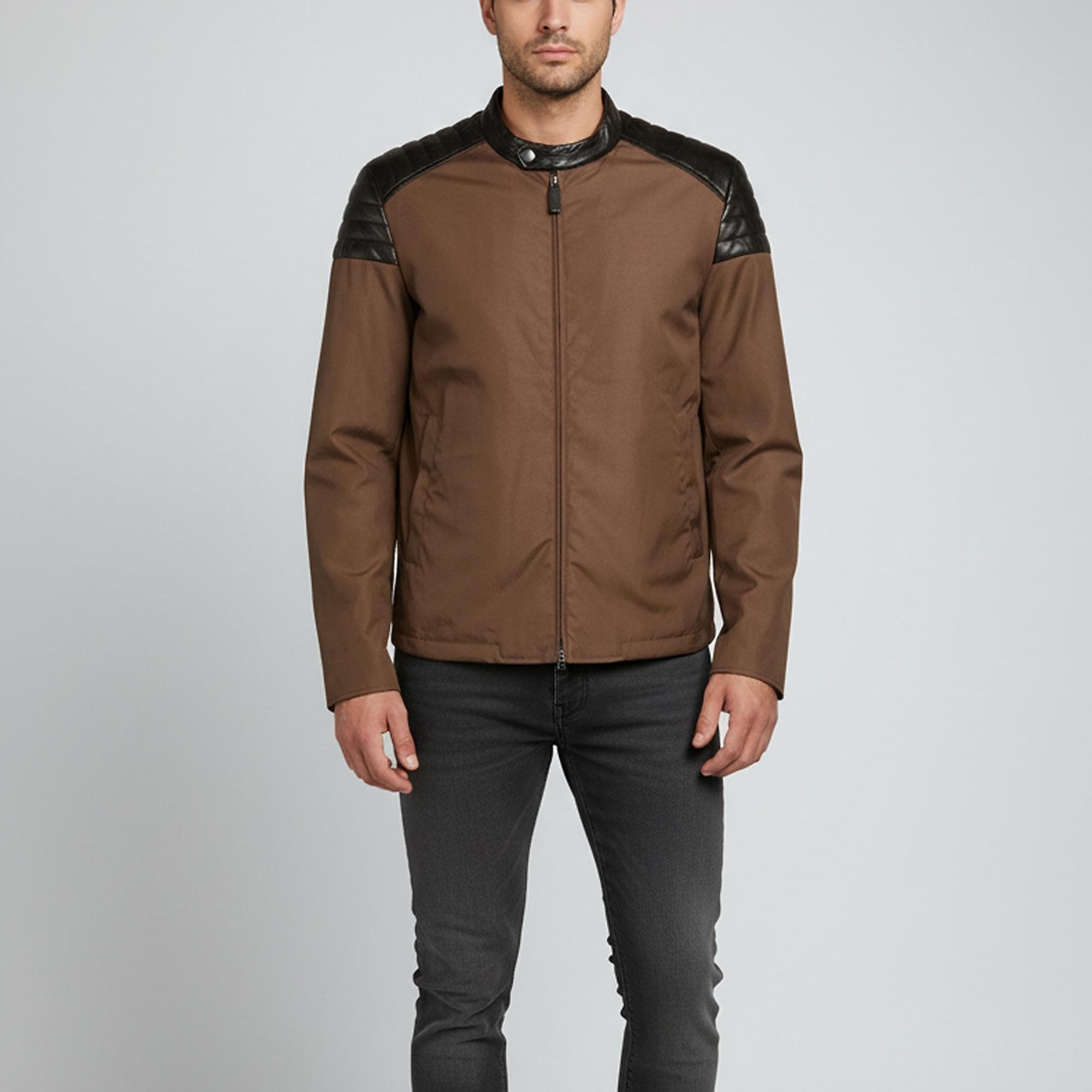 Gucci Brown Leather Trim Zip Up Windbreaker Jacker XXL