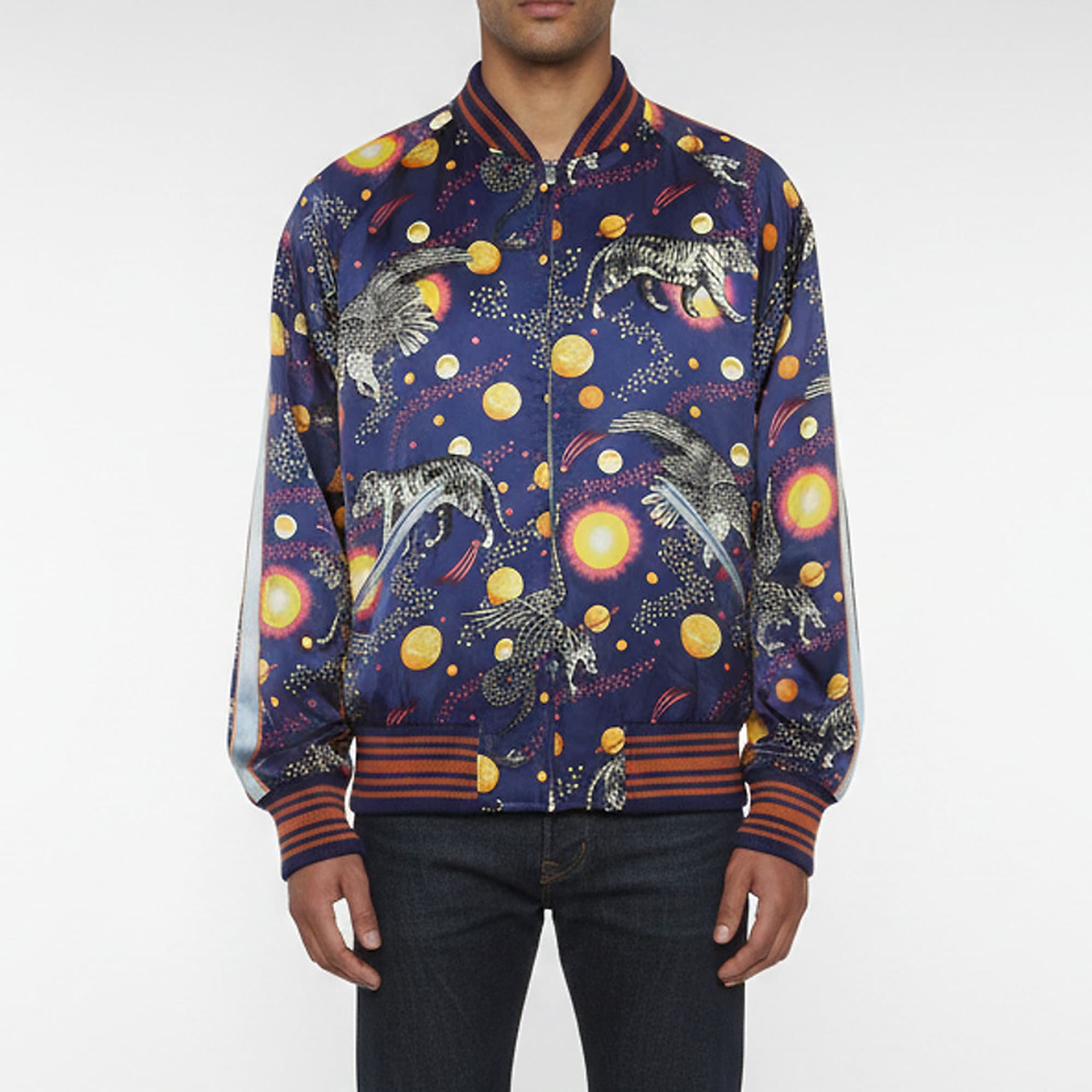 Gucci Multicolor Space Animals Print Satin Bomber Jacket XXL