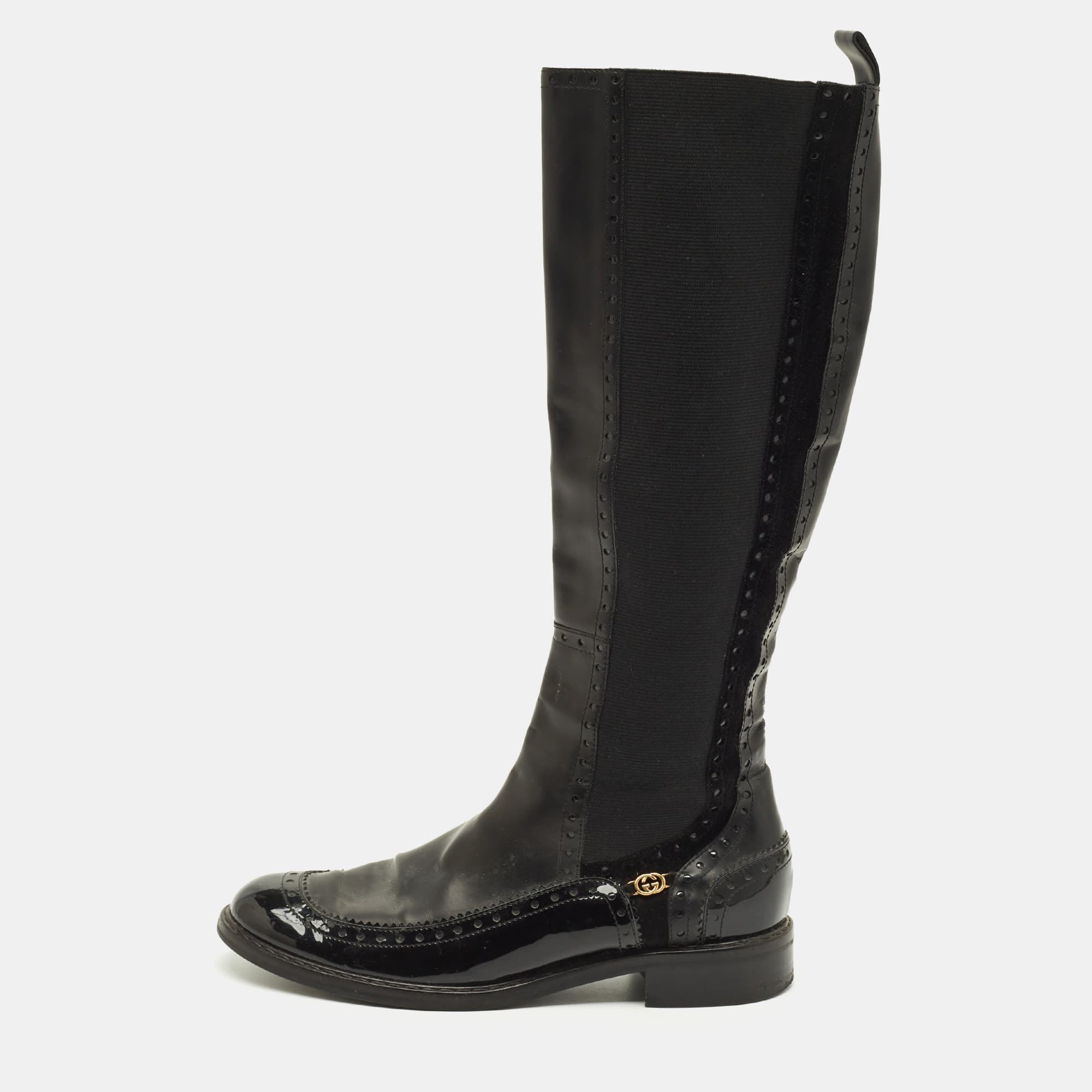 Gucci Size 39 Black Elastic and Leather Knee Length Boots
